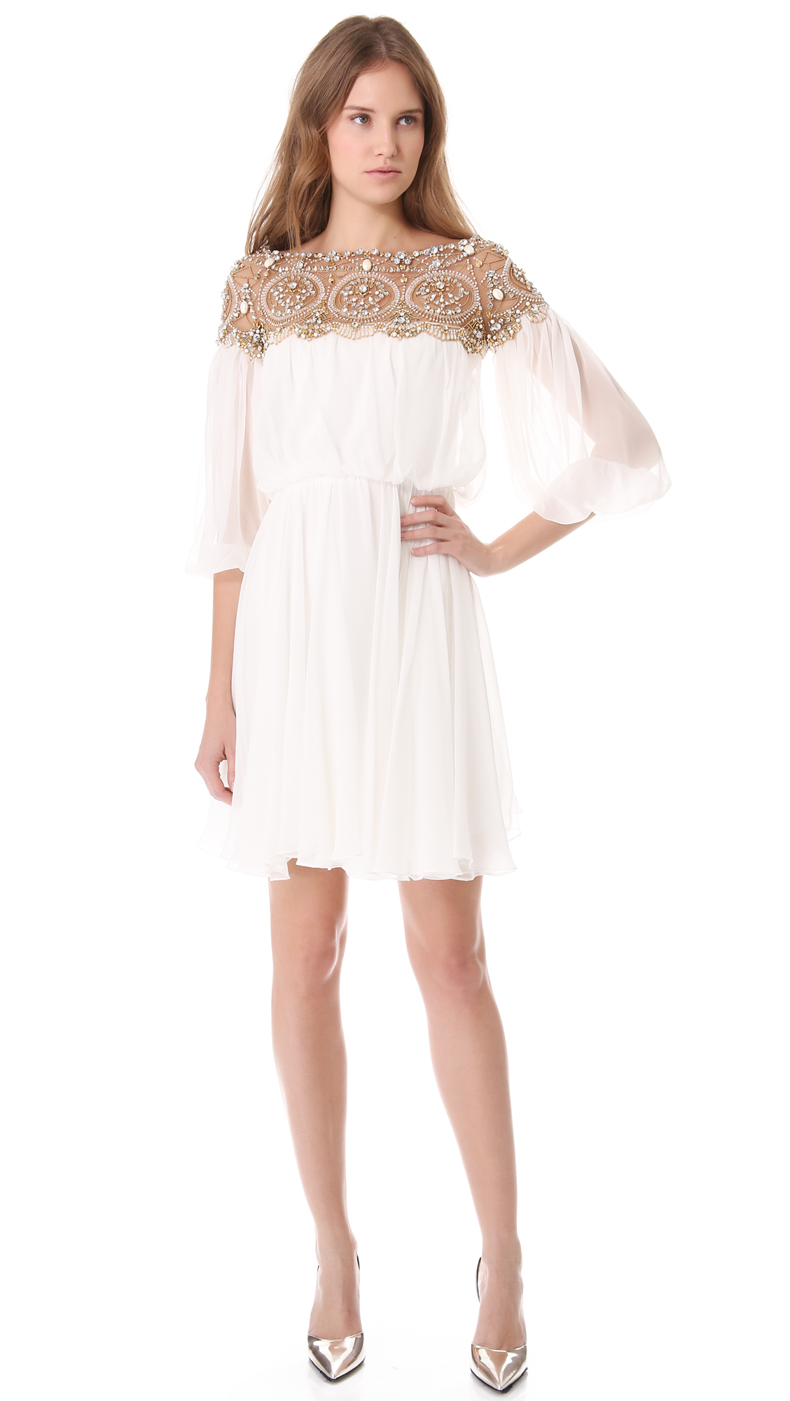 Marchesa Long Sleeve Cocktail Dress In White Lyst