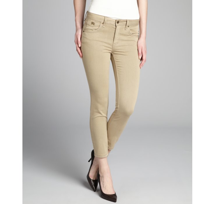 Burberry Khaki Stretch Denim Slim Cropped Skinny Jeans in Natural | Lyst