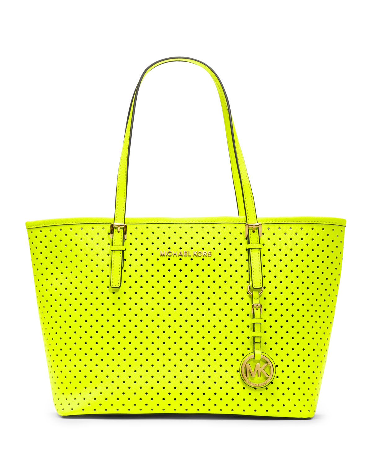 Michael Michael Kors Small Jet Set Perforated Travel Tote in Yellow ...