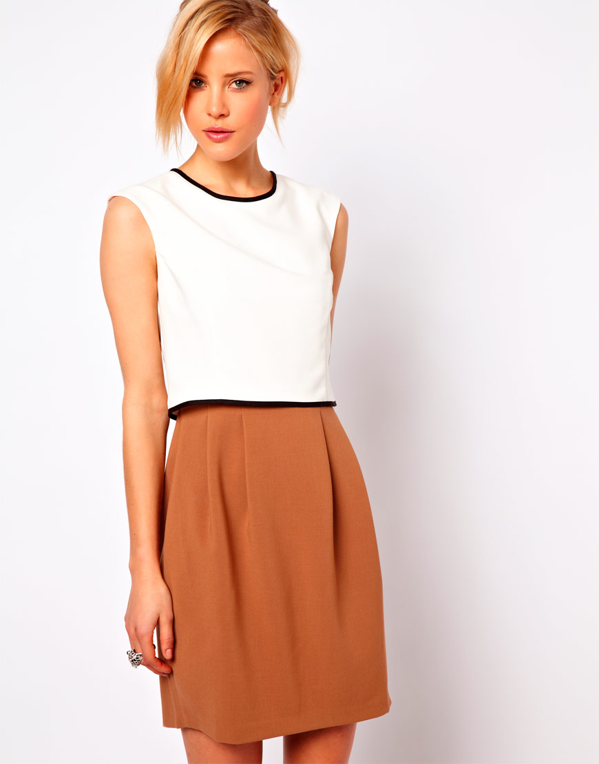 Lyst - Asos Collection Pencil Dress in Colourblock with Contrast Detail ...