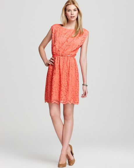 Vince Camuto Lace Dress with Belt in Orange (sea coral) | Lyst