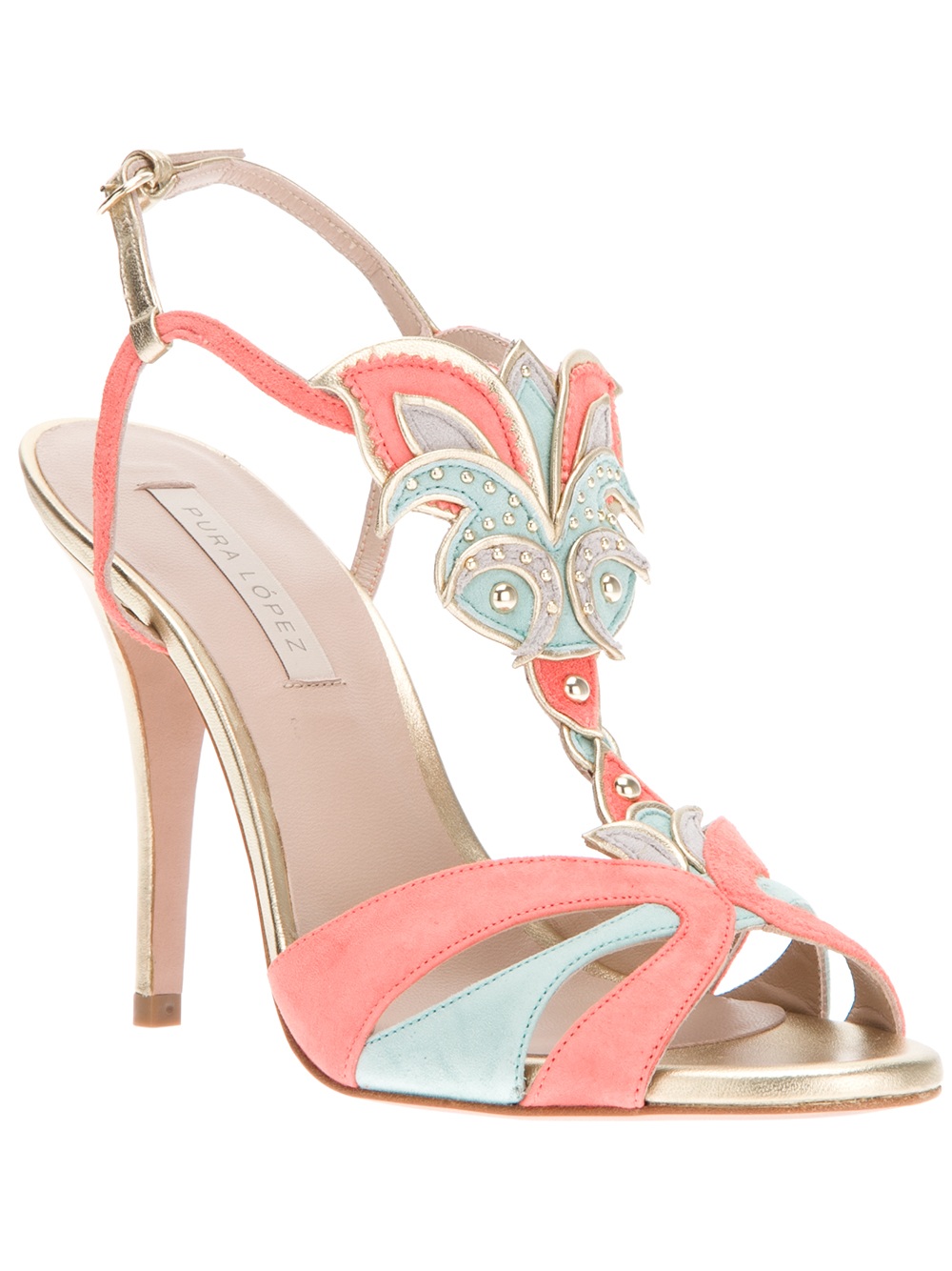 gold high coast heels in Lyst Pura  Sandal lopez Pink Tbar Embellished (gold)