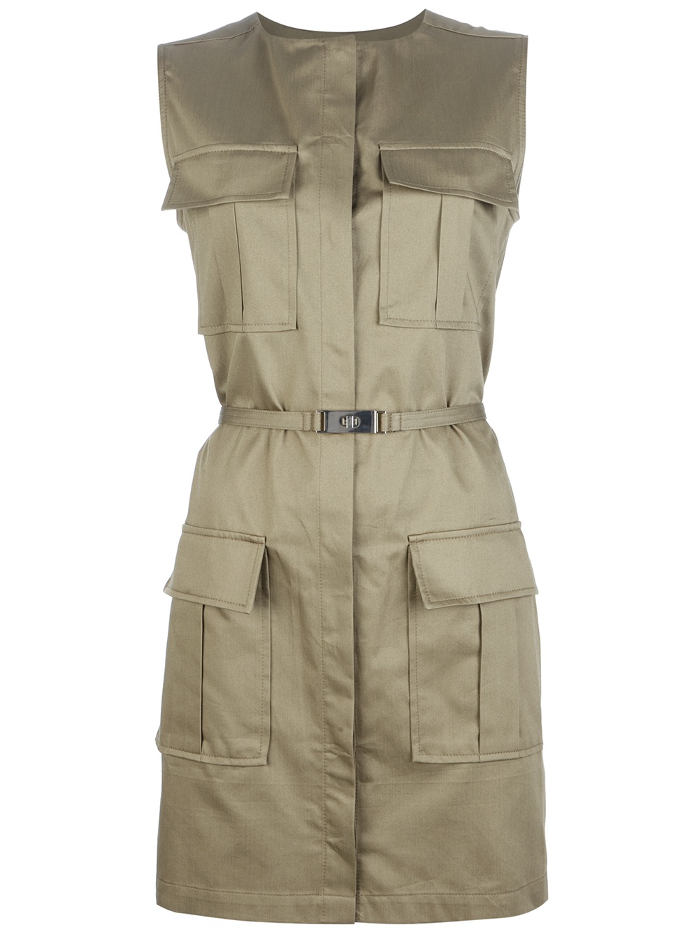 Victoria, Victoria Beckham Sleeveless Safari Dress in Khaki | Lyst