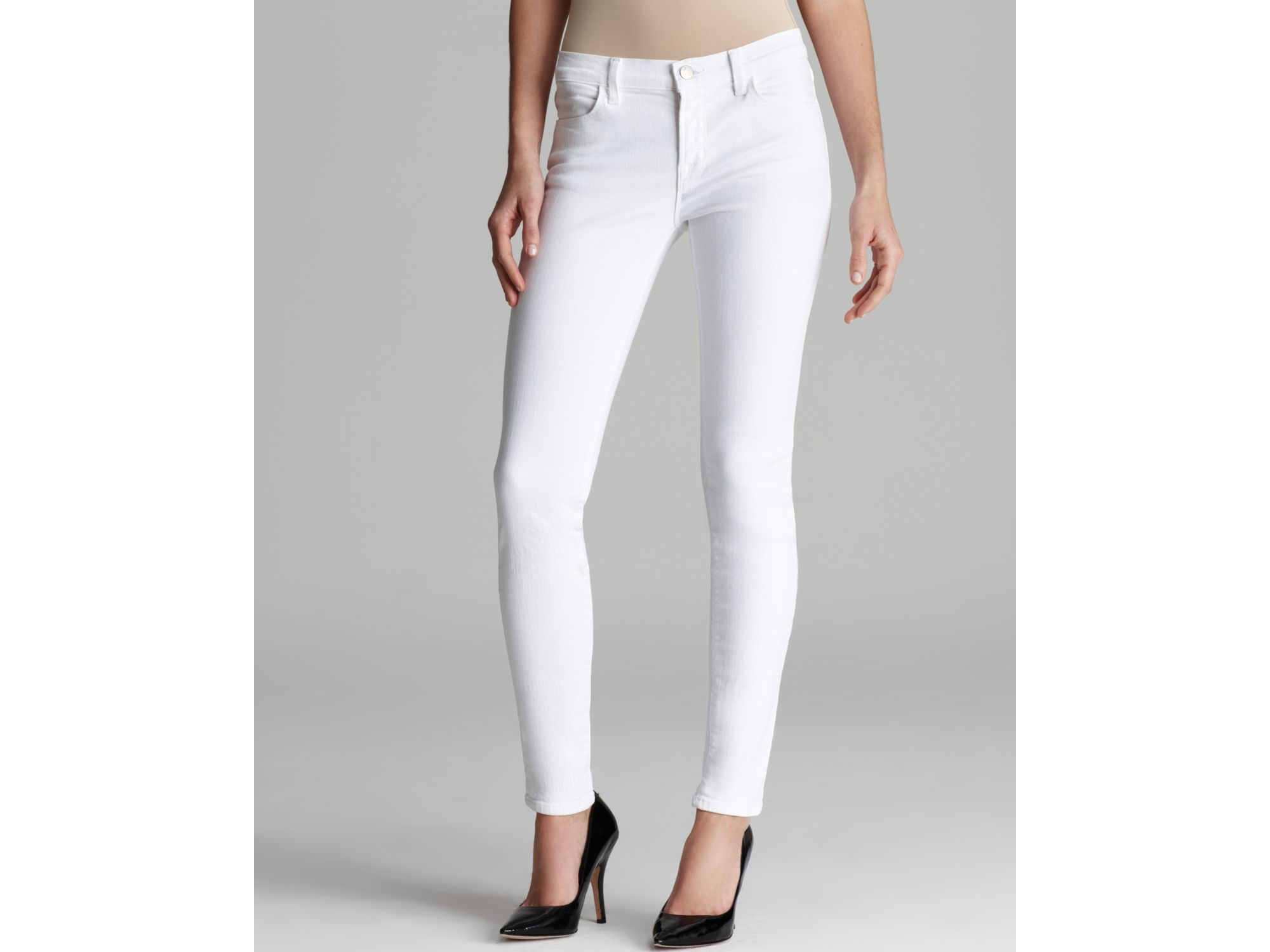 J Brand Jeans Mid Rise Super Skinny Eyelet Leg In White In White Lyst