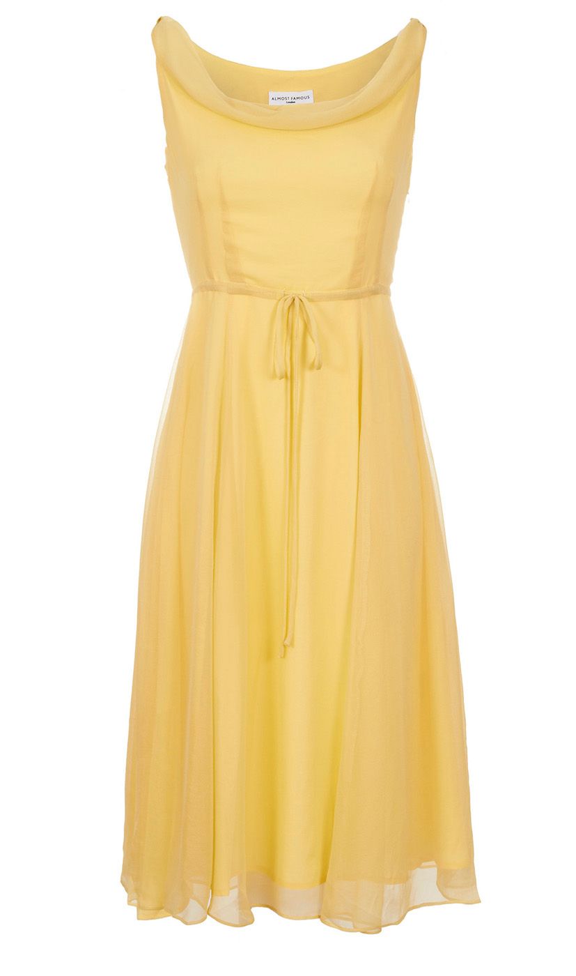 Almost Famous Cowl Neck Chiffon Dress in Yellow | Lyst
