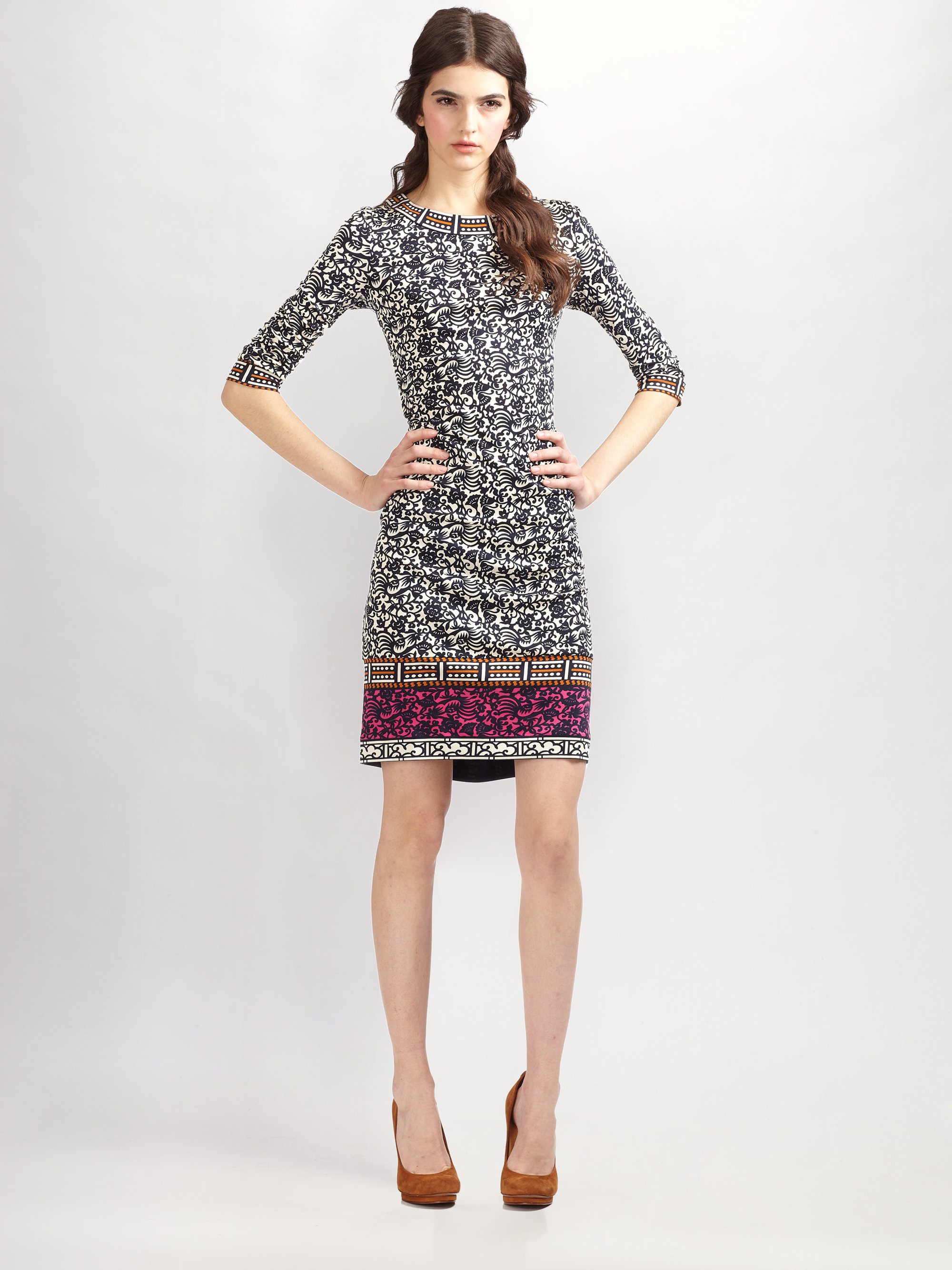 Lyst Tory Burch Carmela Silk Interlock Dress In Black Gallery