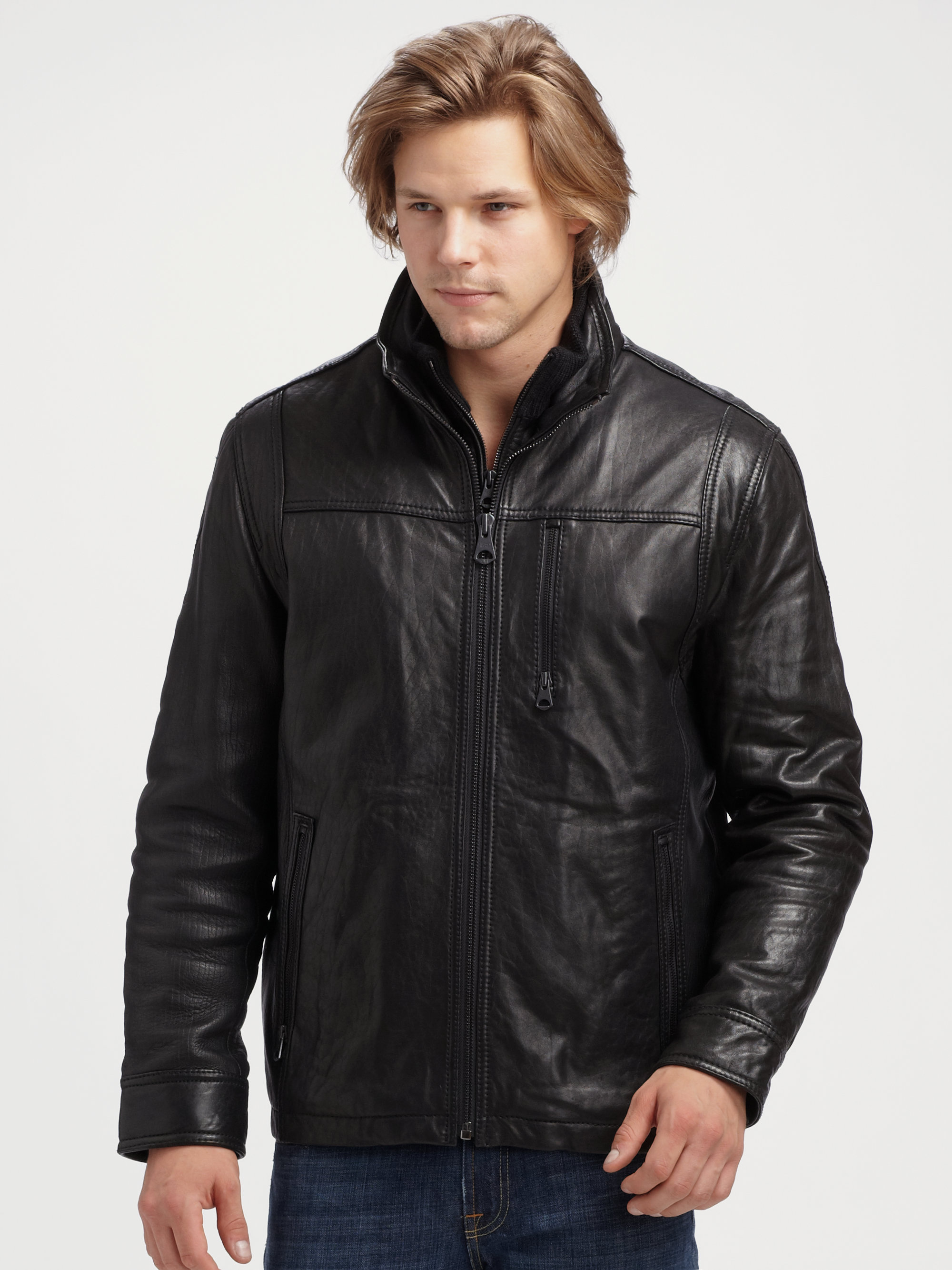 Andrew marc Daily Driver Leather Jacket in Black for Men | Lyst