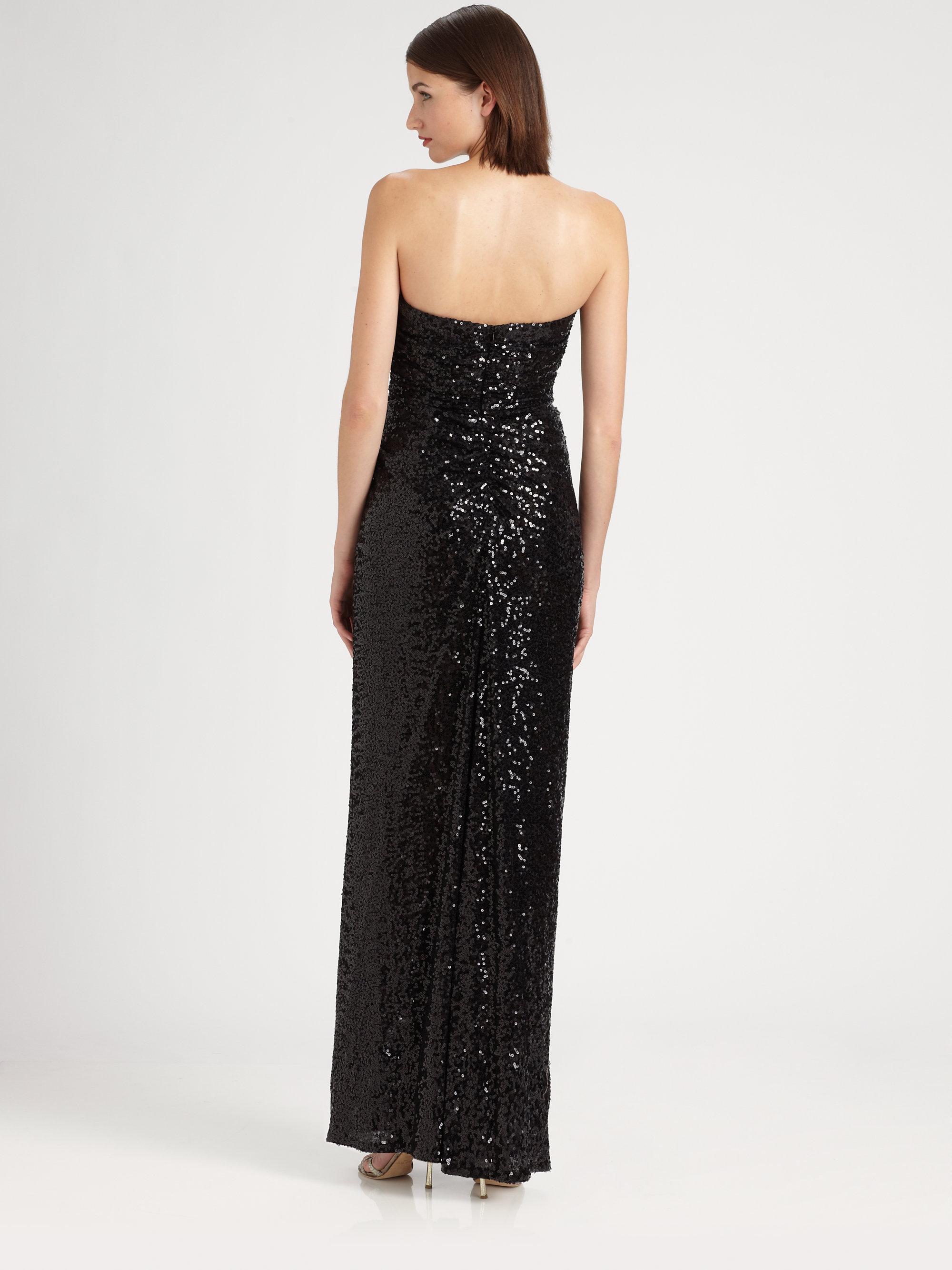 Lyst - Badgley Mischka Strapless Sequined Gown in Black