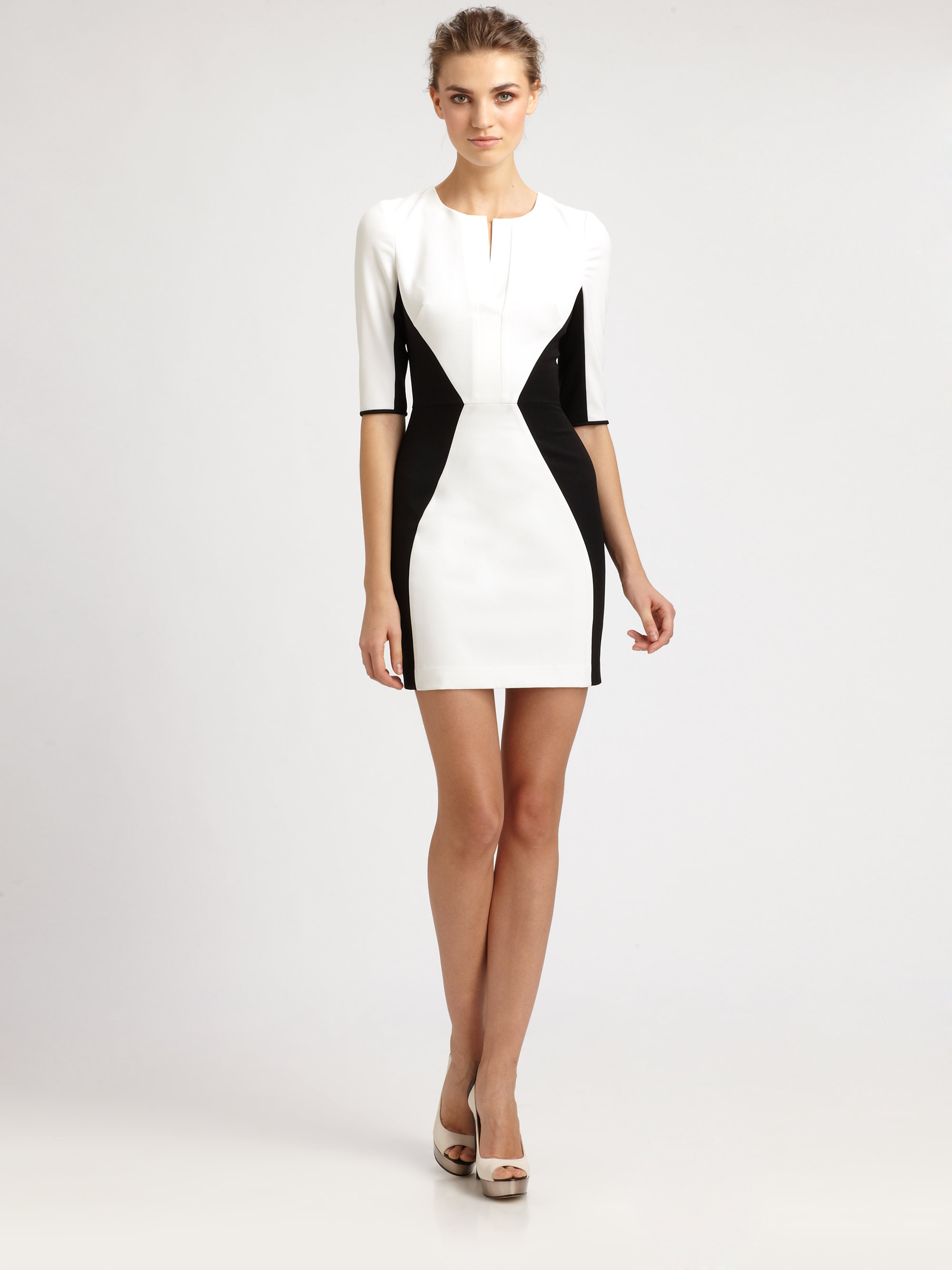 white and black color block dress