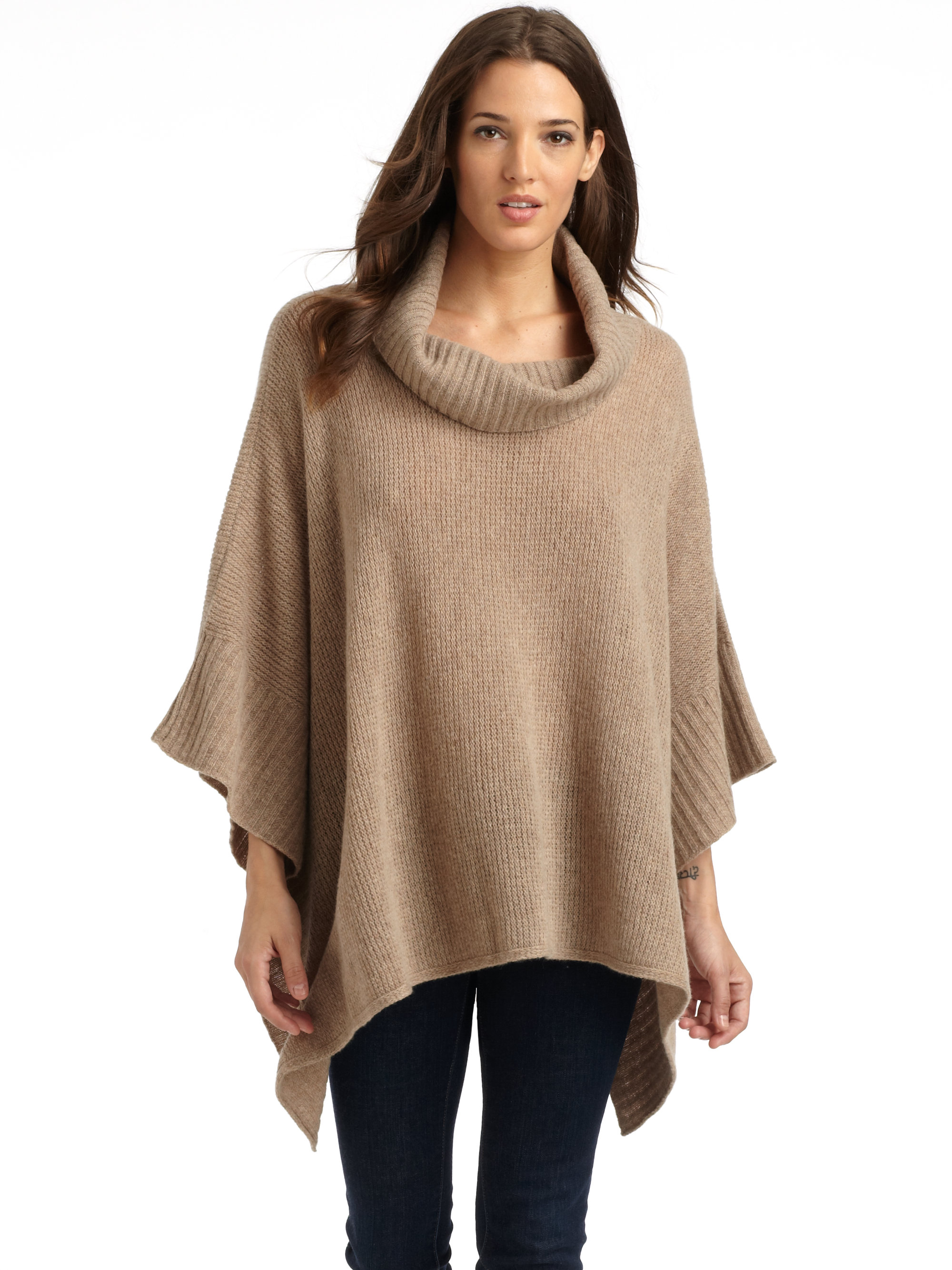 Eileen fisher Wool Cashmere Knit Poncho Sweater in Natural Lyst