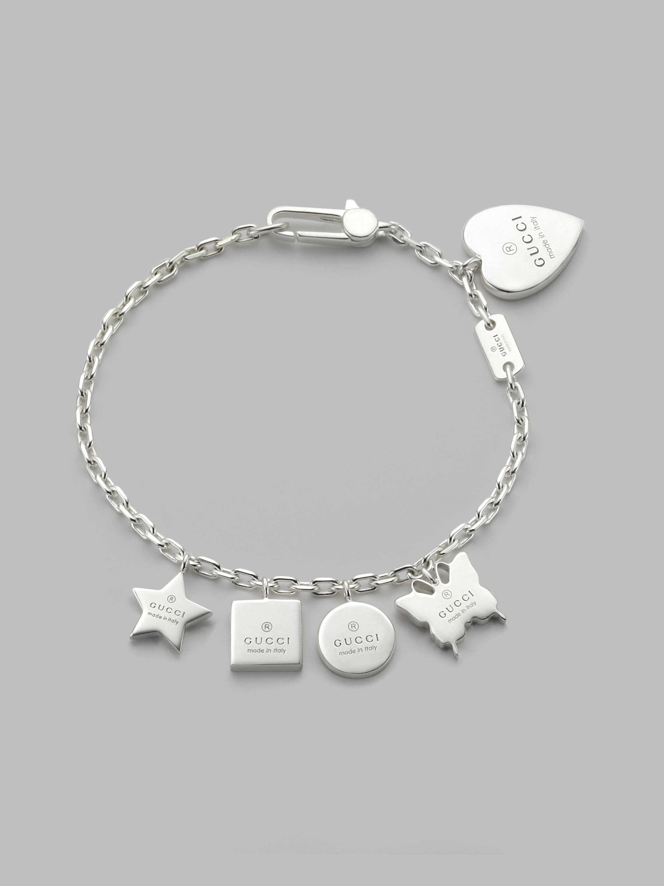 Lyst Gucci Sterling Silver Charm Bracelet In Metallic Gallery