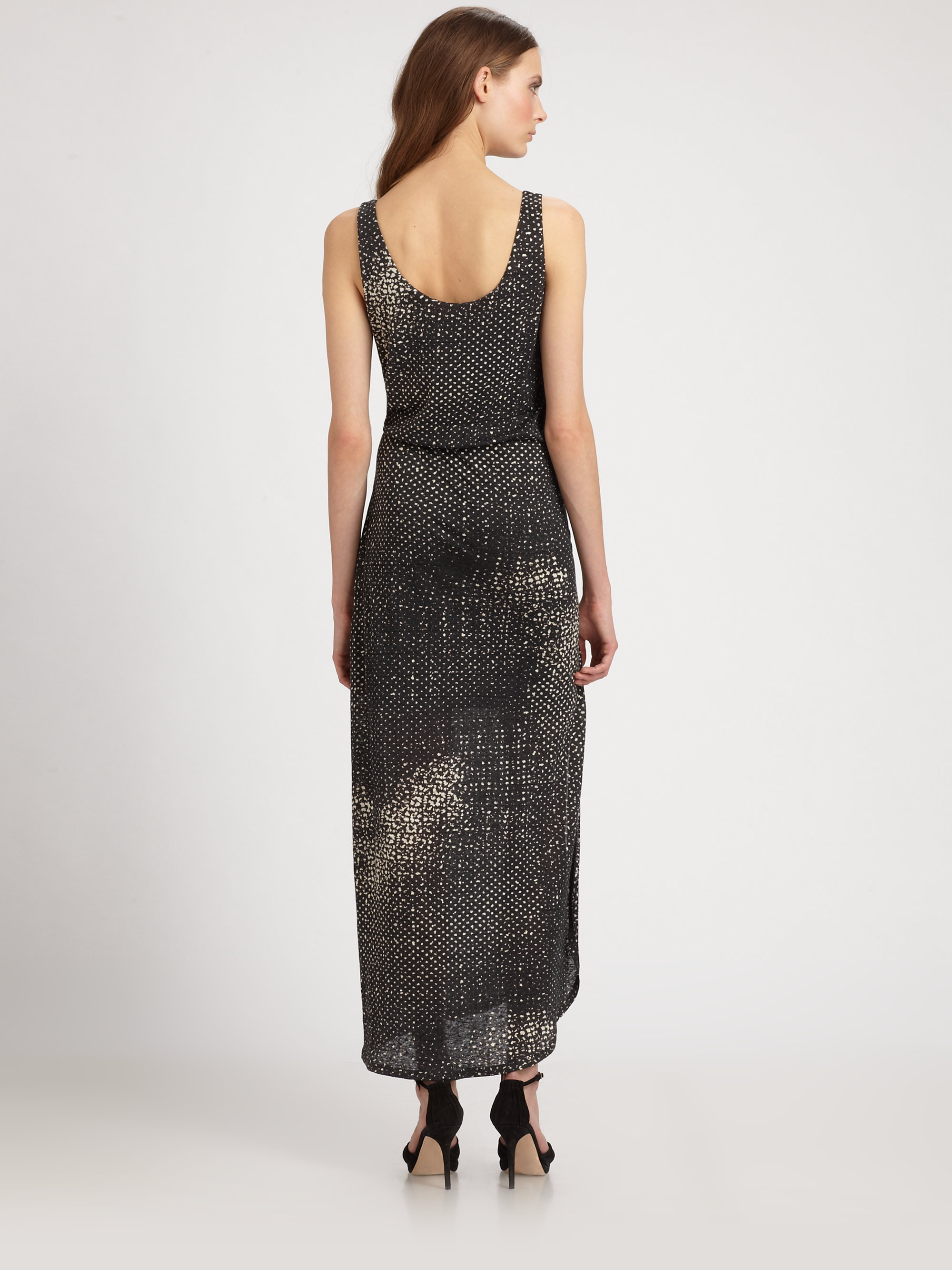 Lyst Halston Printed Linen Maxi Dress in Black