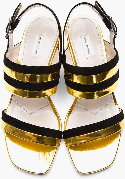 Marc Jacobs Gold Striped Calf Leather Mirror Sandals in Gold | Lyst