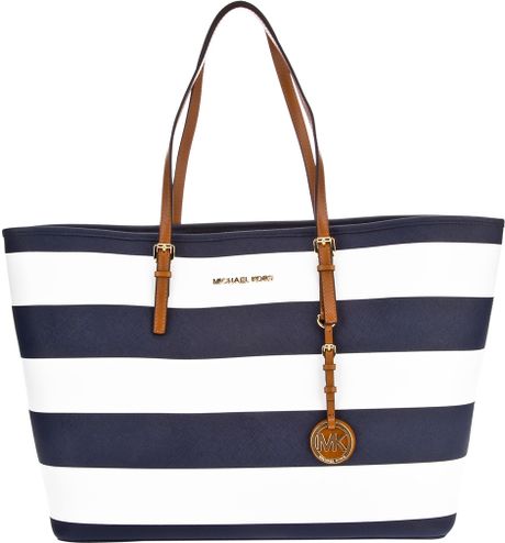 Michael Kors Striped Tote in Blue (navy) | Lyst