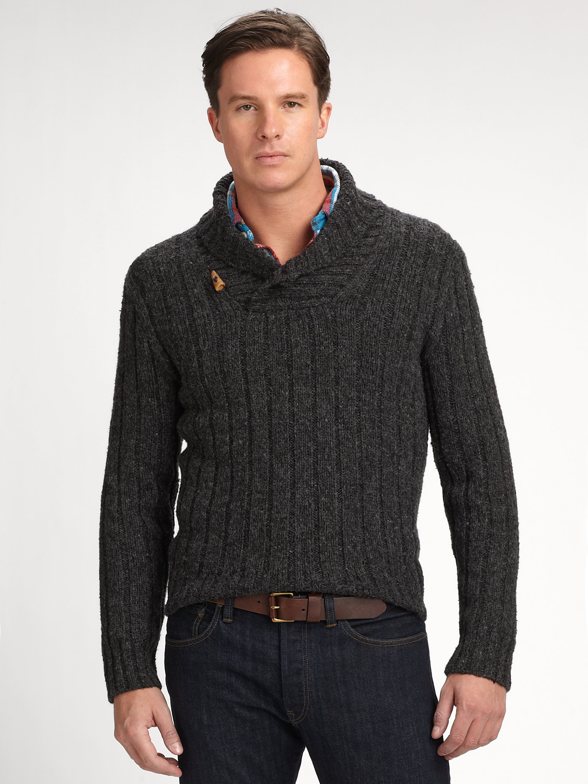 Polo ralph lauren Donnegal Shawl Collar Sweater in Gray for Men | Lyst