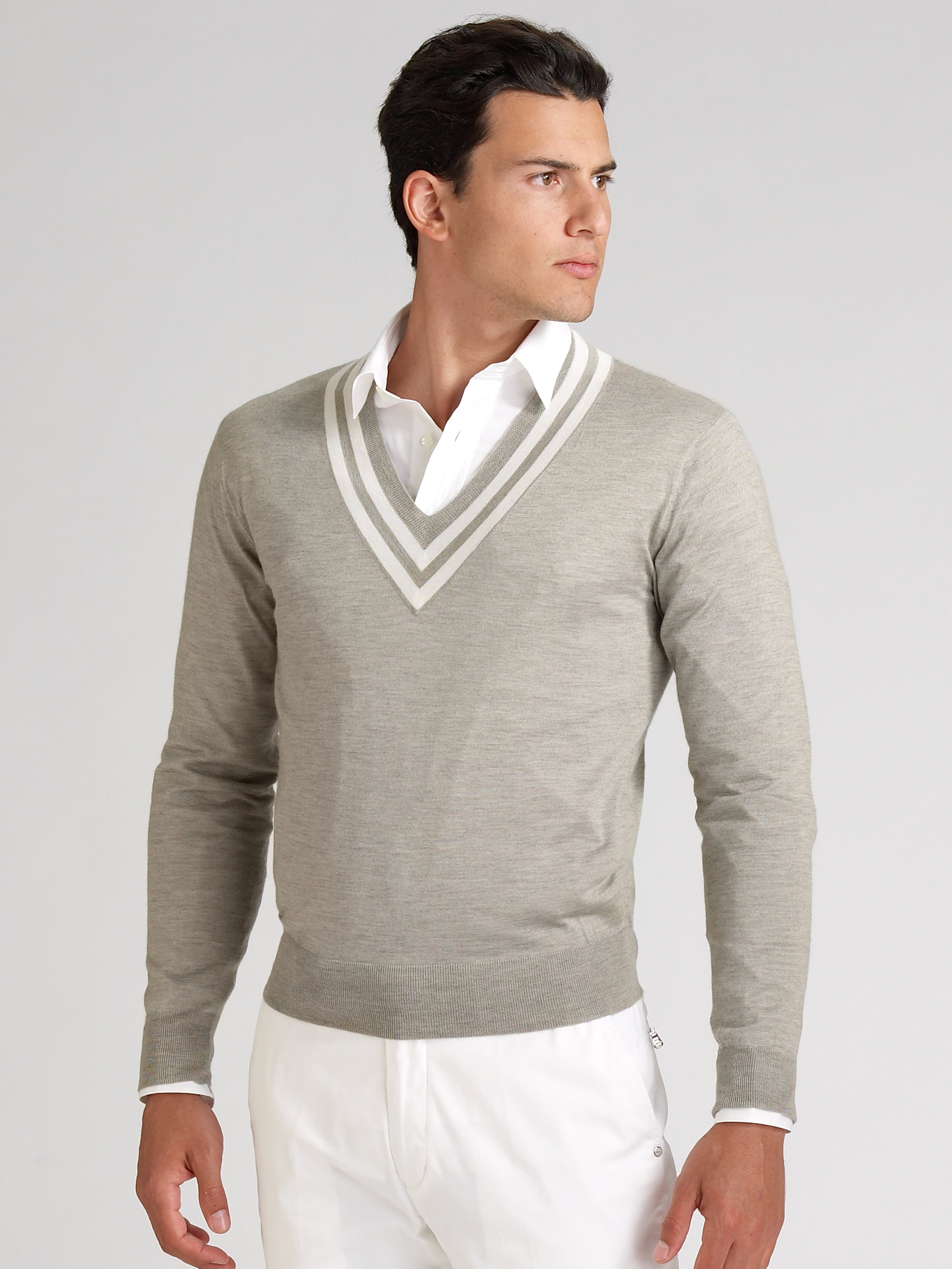 Lyst - Ralph lauren black label Silkcashmere Cricket Sweater in Gray ...