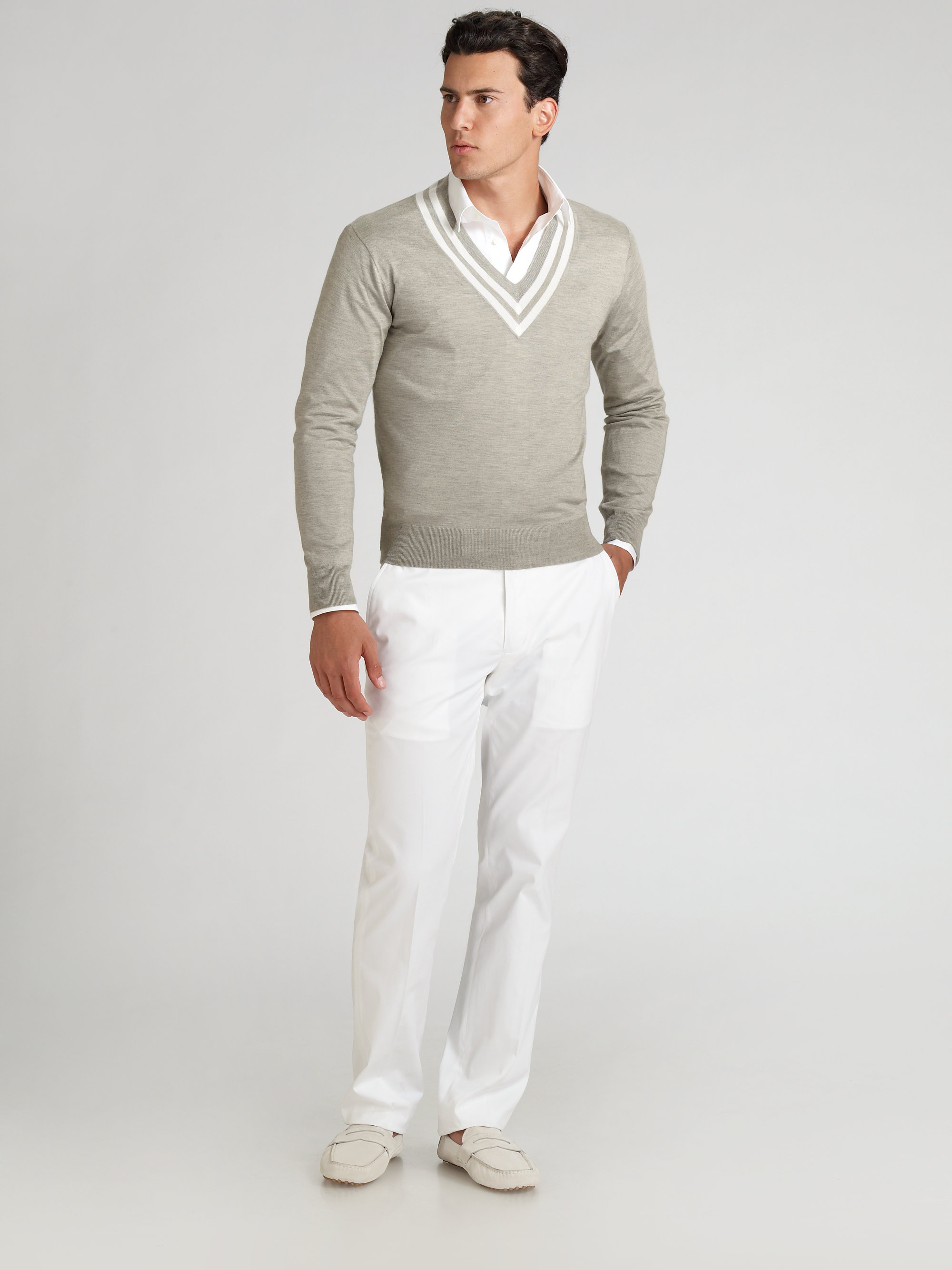 Lyst - Ralph lauren black label Silkcashmere Cricket Sweater in Gray ...