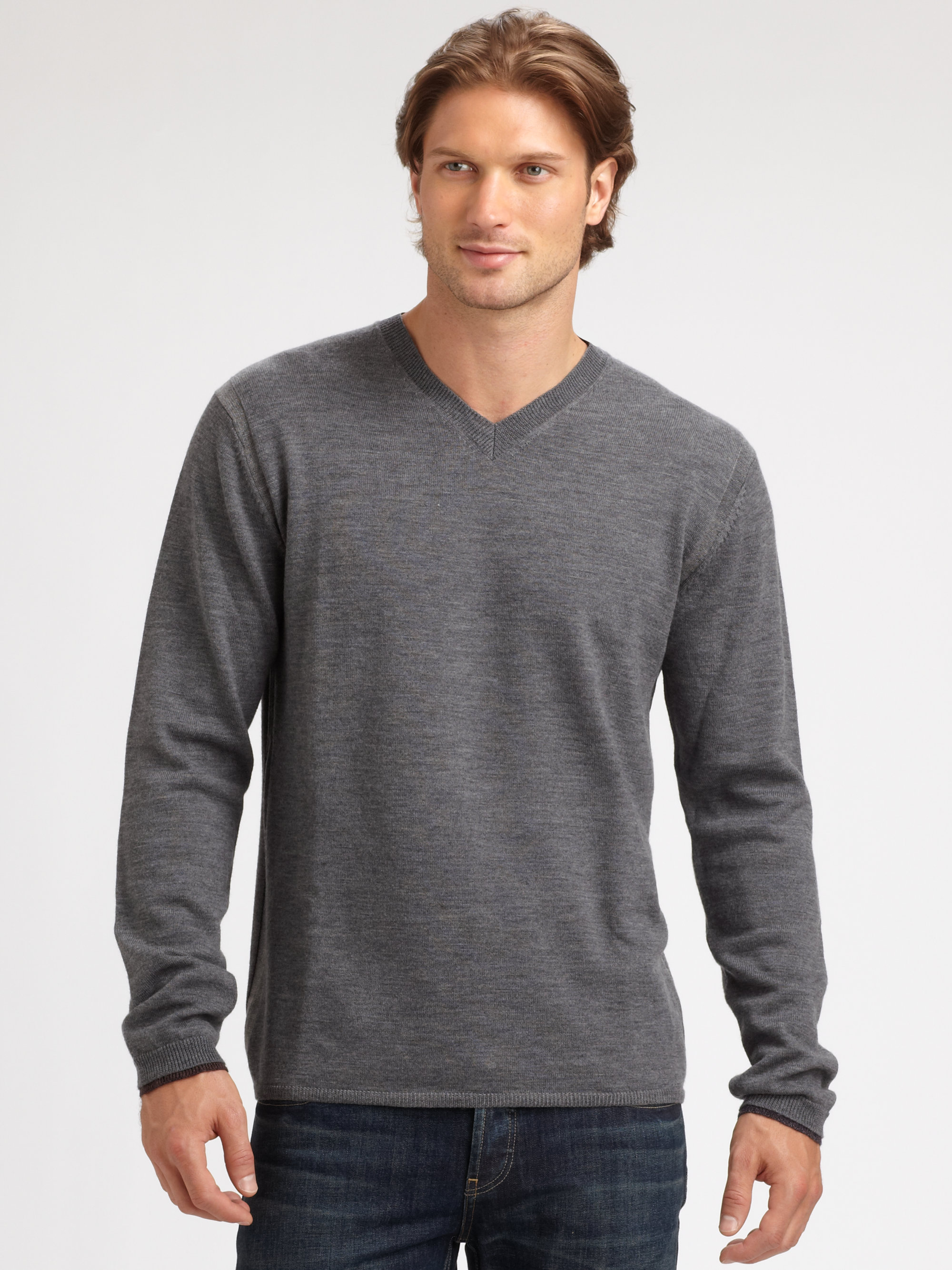 Robert Graham Forest Merino Wool Vneck Sweater in Gray for Men (grey ...