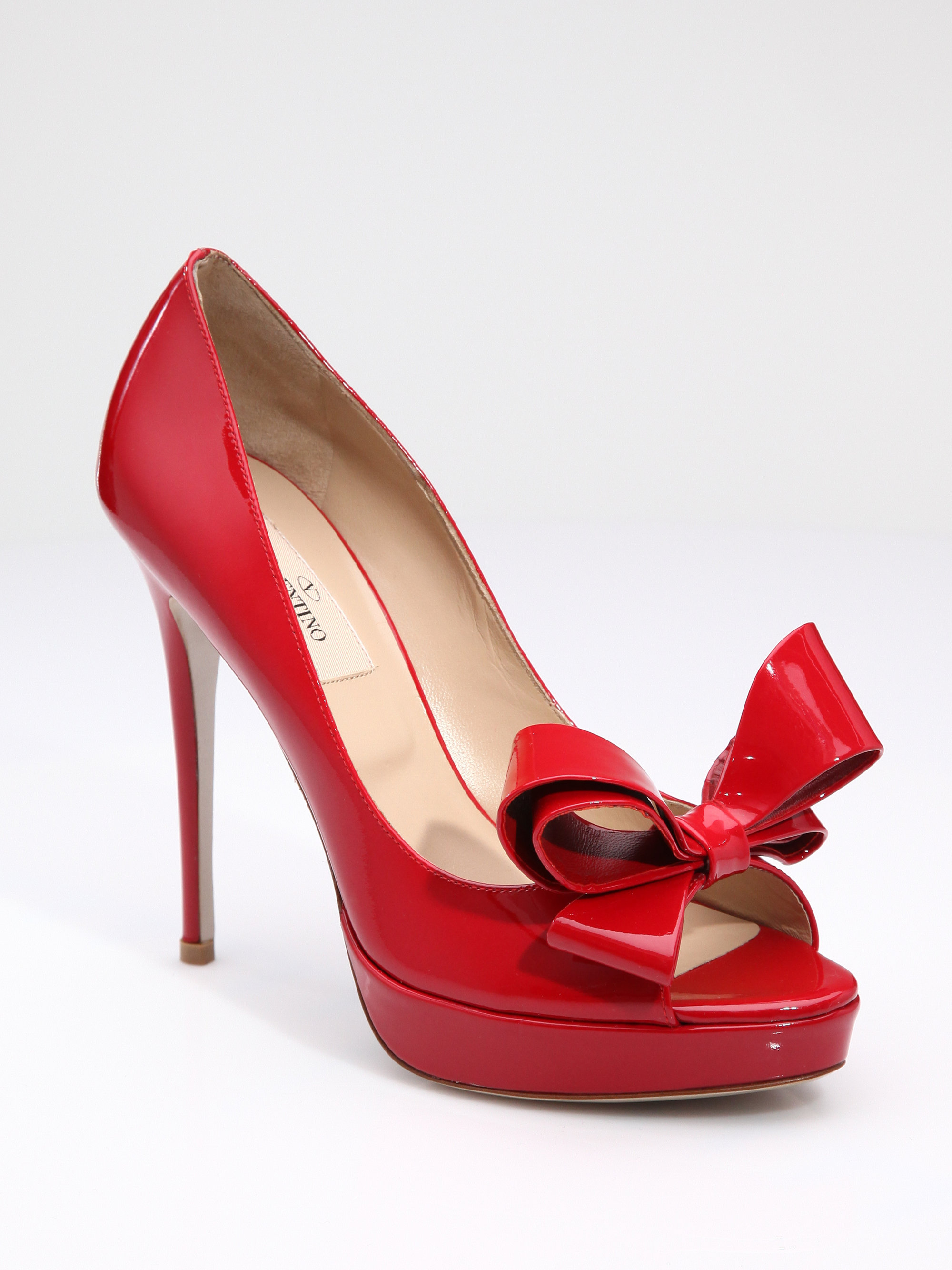 Valentino Couture Patent Leather Bow Platform Pumps in Red | Lyst
