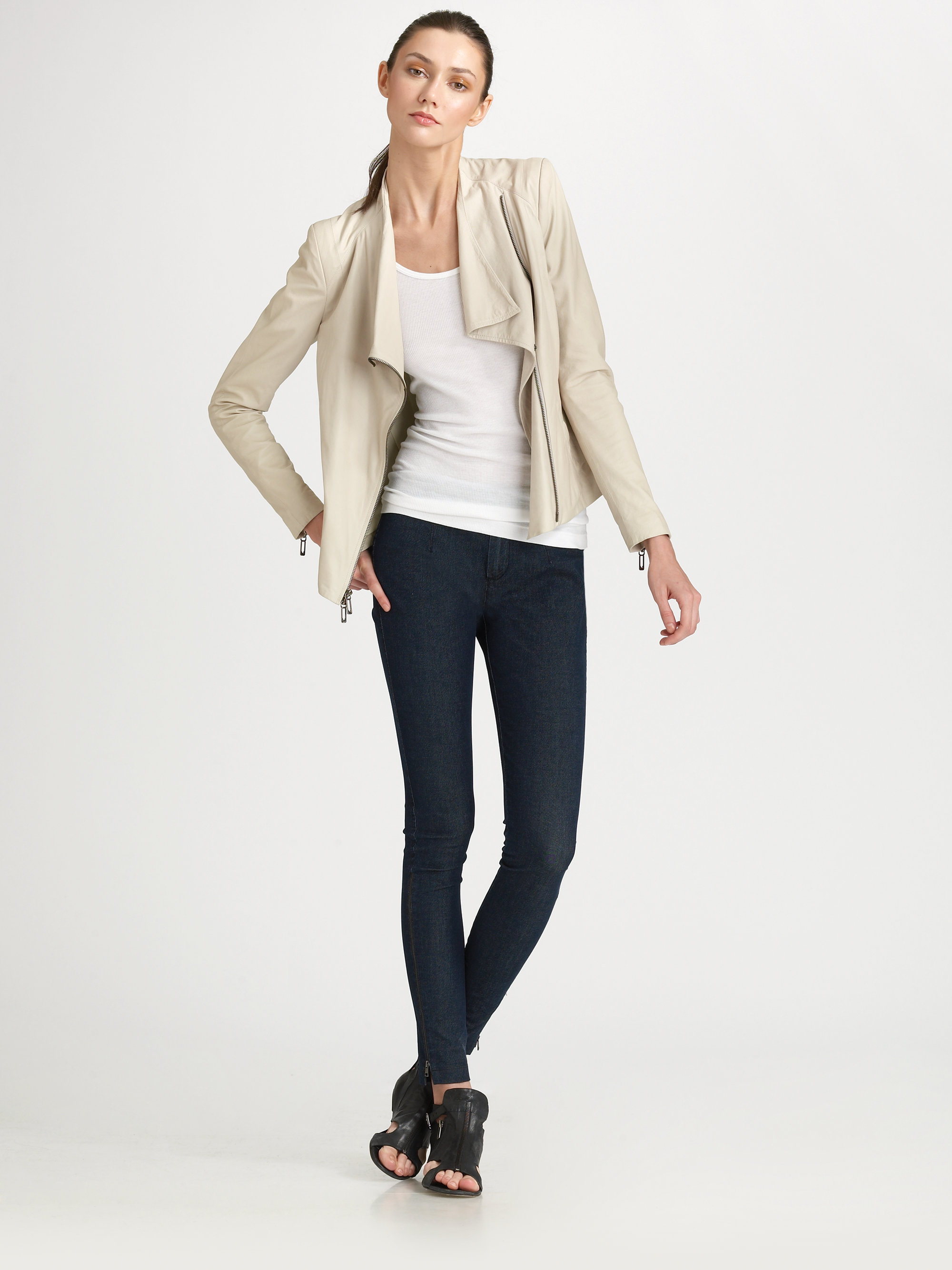 Lyst Vince Asymmetric Paper Leather Jacket In White Gallery