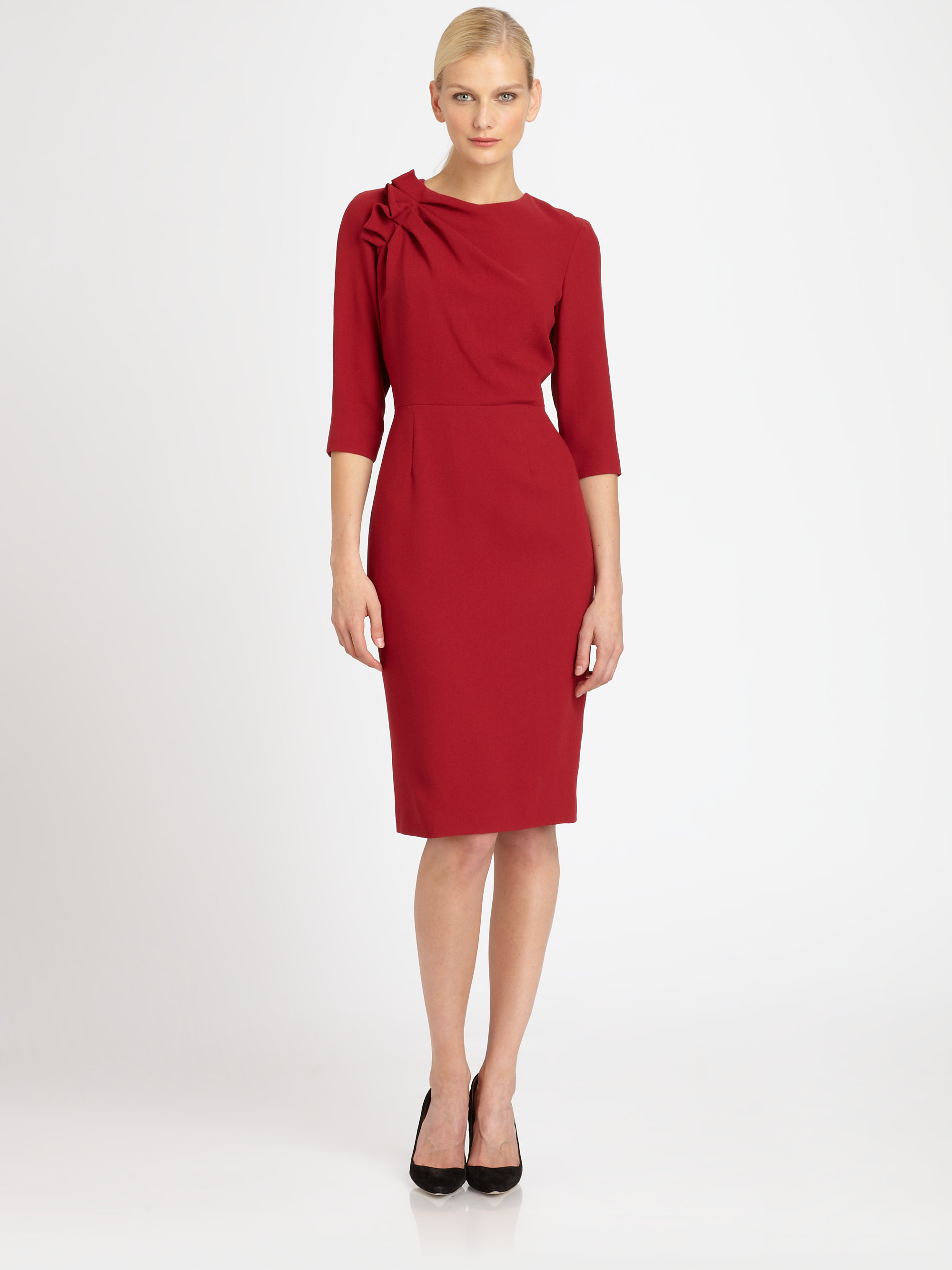 Lyst Carolina Herrera Crepe Dress In Red Gallery
