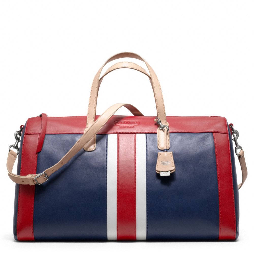 Lyst Coach Legacy Weekend Beach Leather Stripe Boston Bag In Red Gallery