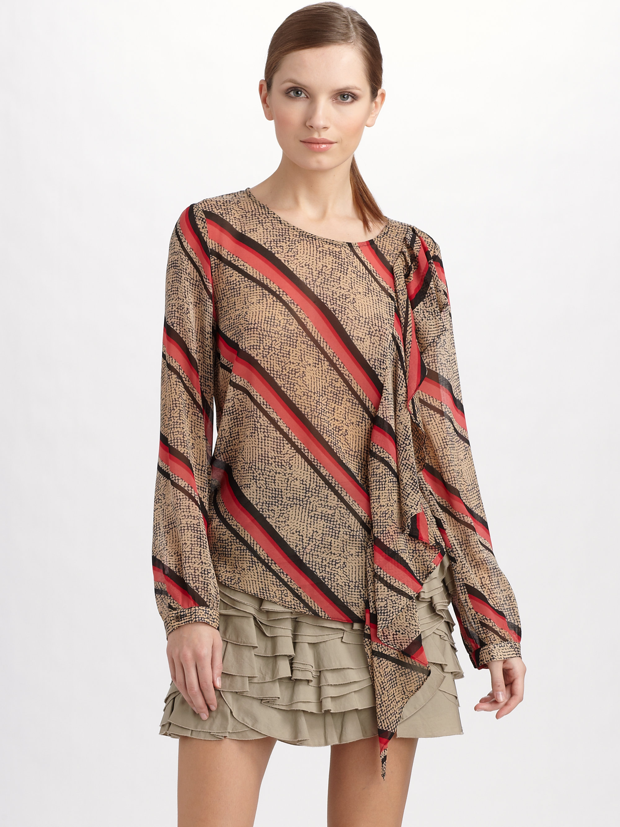 Dkny Striped Silk Georgette Blouse in Orange (dune) | Lyst