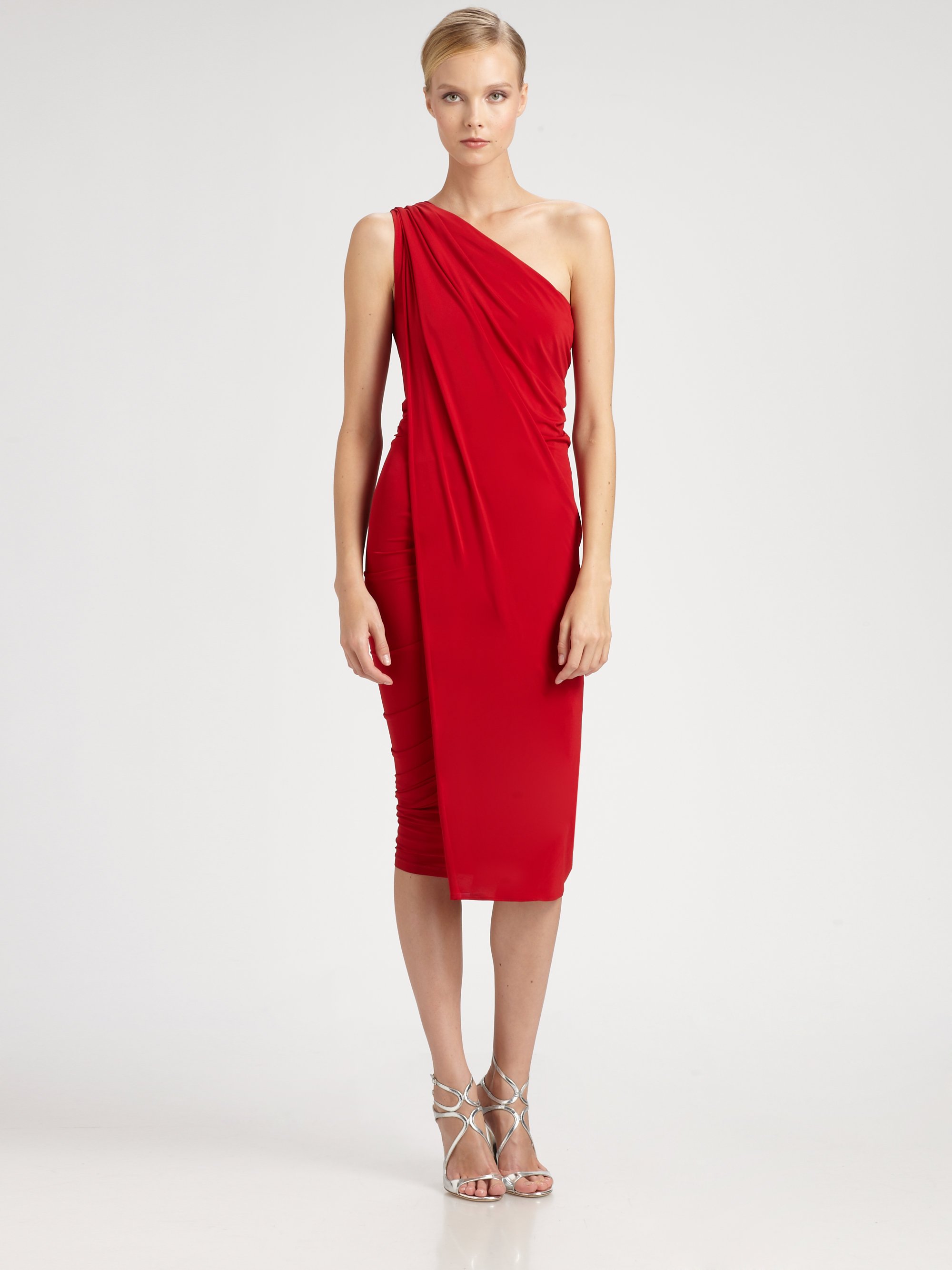 Donna karan Asymmetrical Dress in Red | Lyst