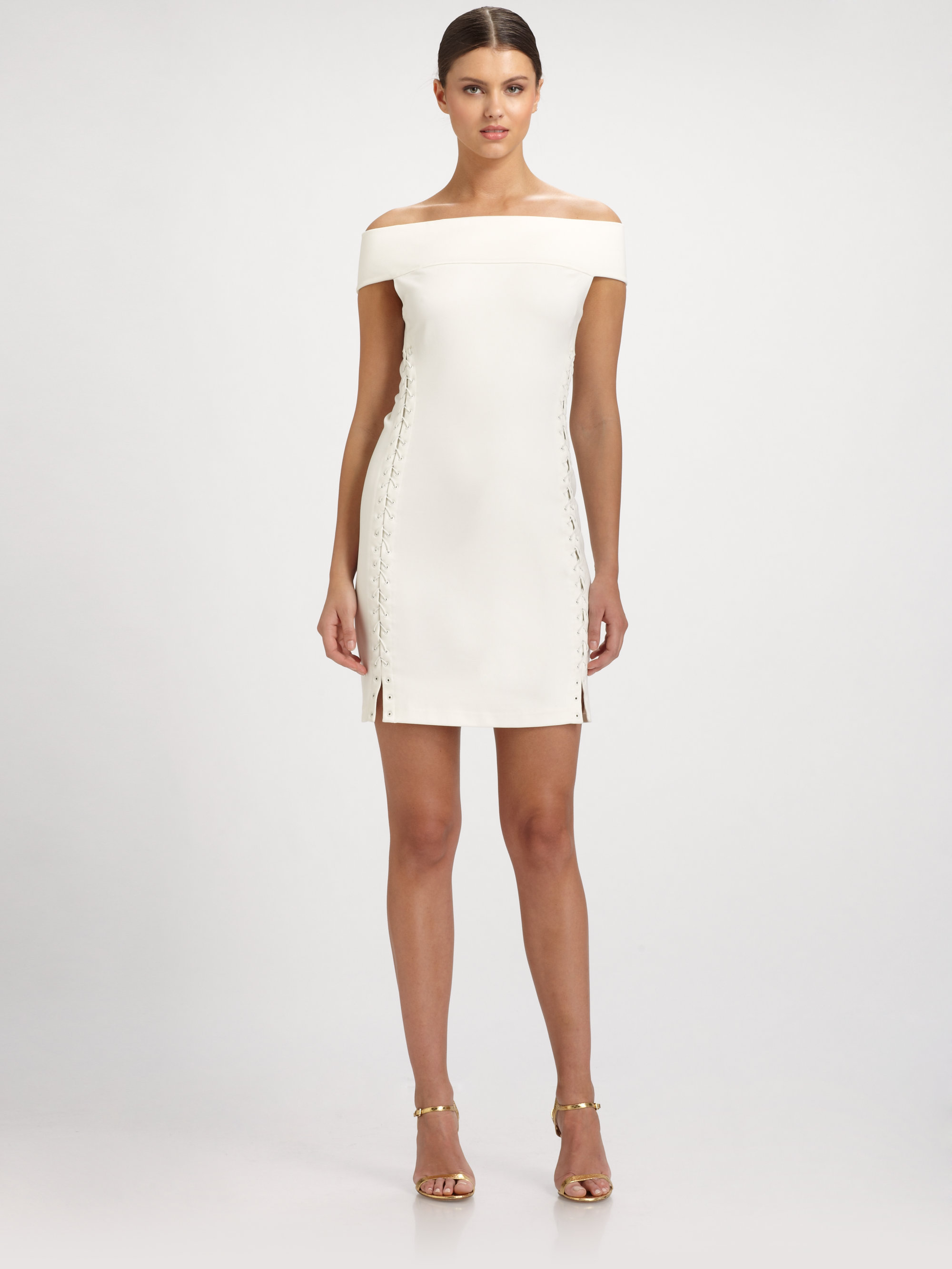 Halston Heritage Laceup Dress in White (off white) | Lyst