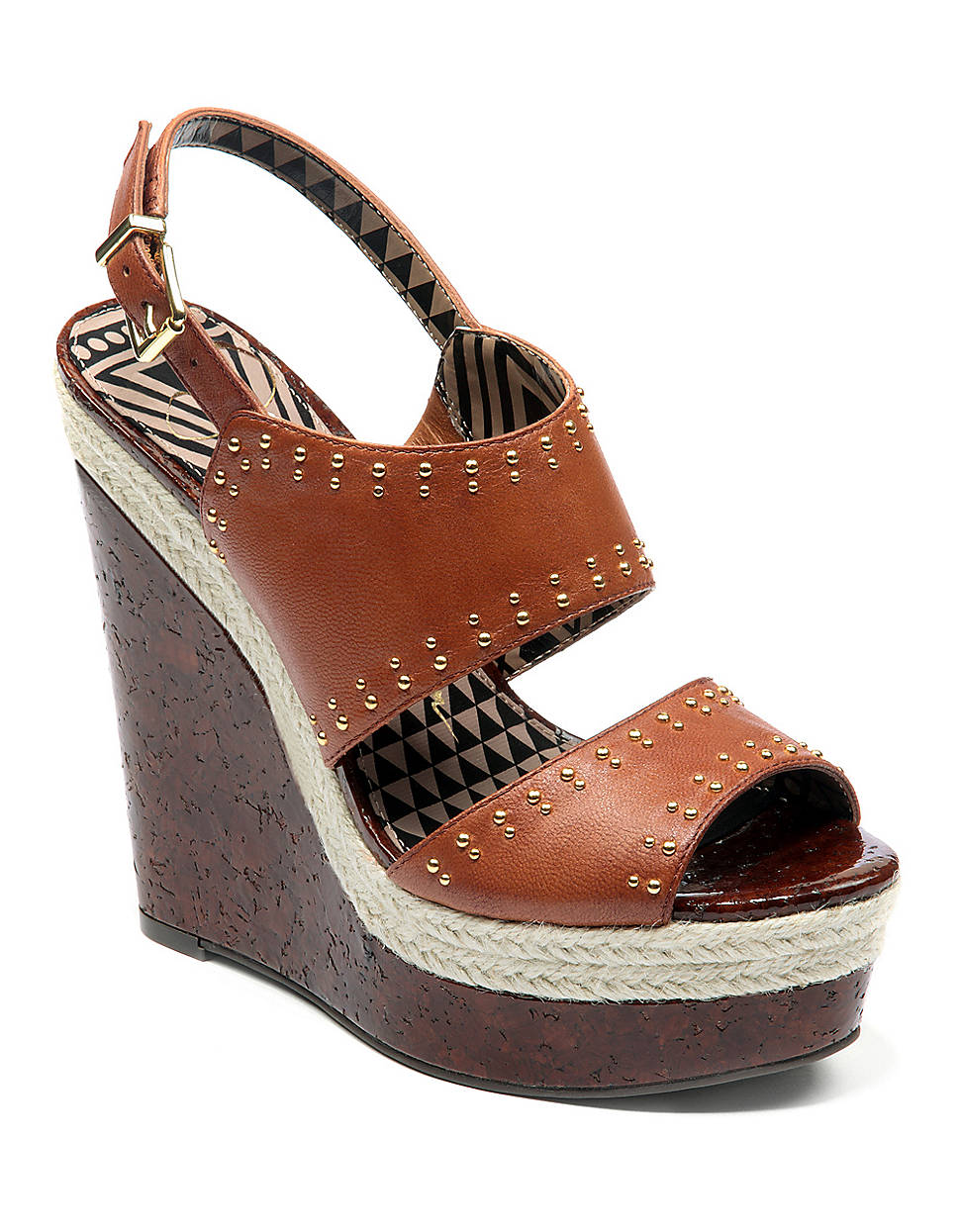 Jessica Simpson Geno Leather Wedges With Studded Accents in Brown ...