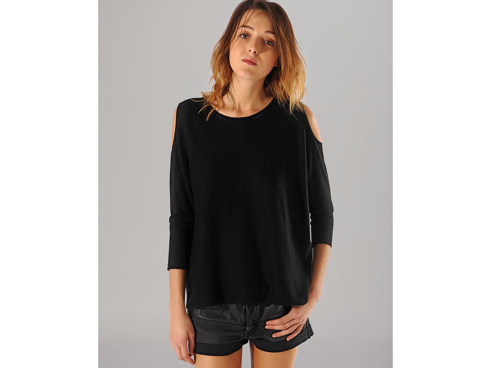  Maje Sweater  Loose with Shoulder Cutouts in Black Lyst