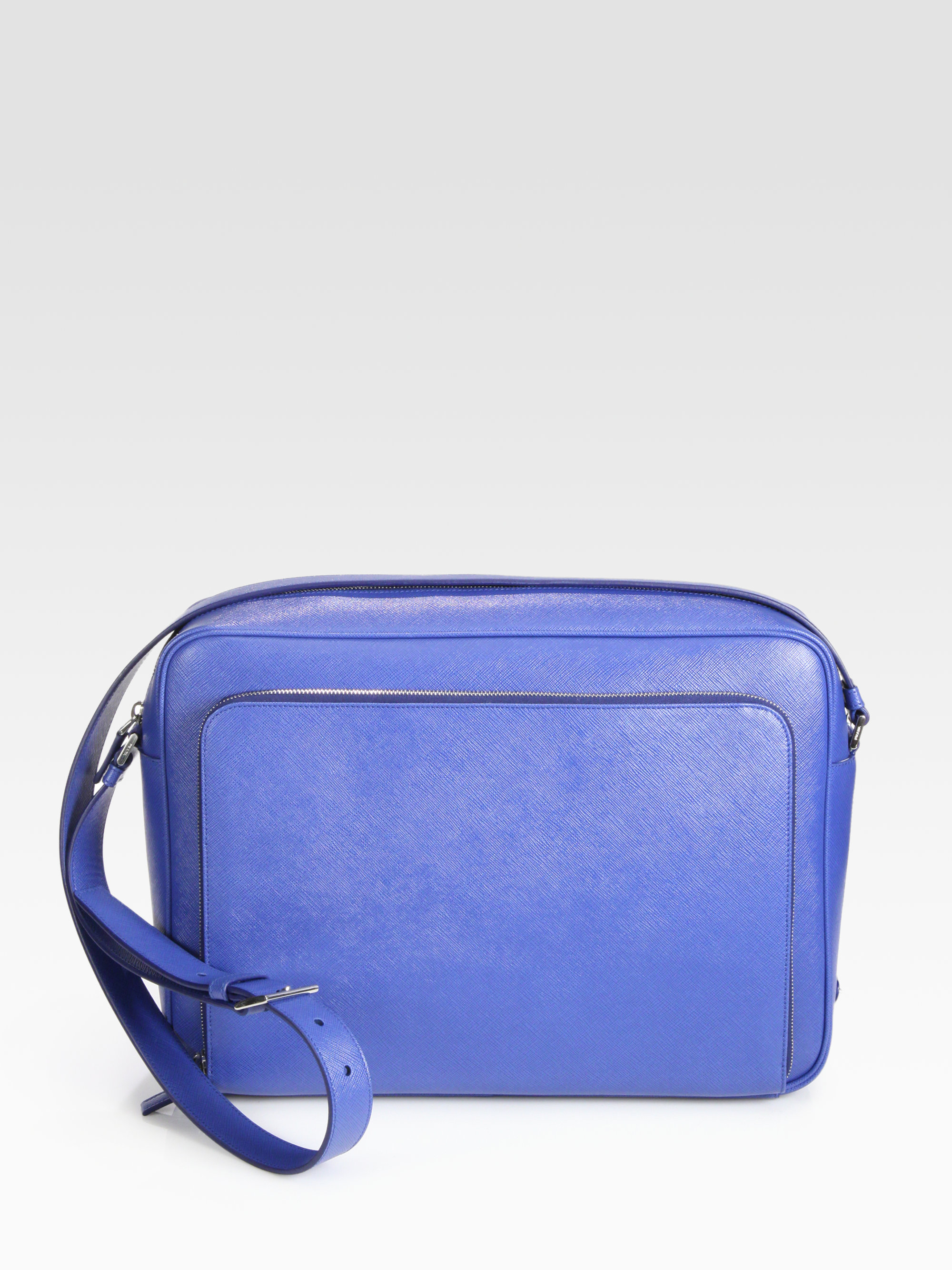 Prada Saffiano Leather Messenger Bag in Blue for Men | Lyst  