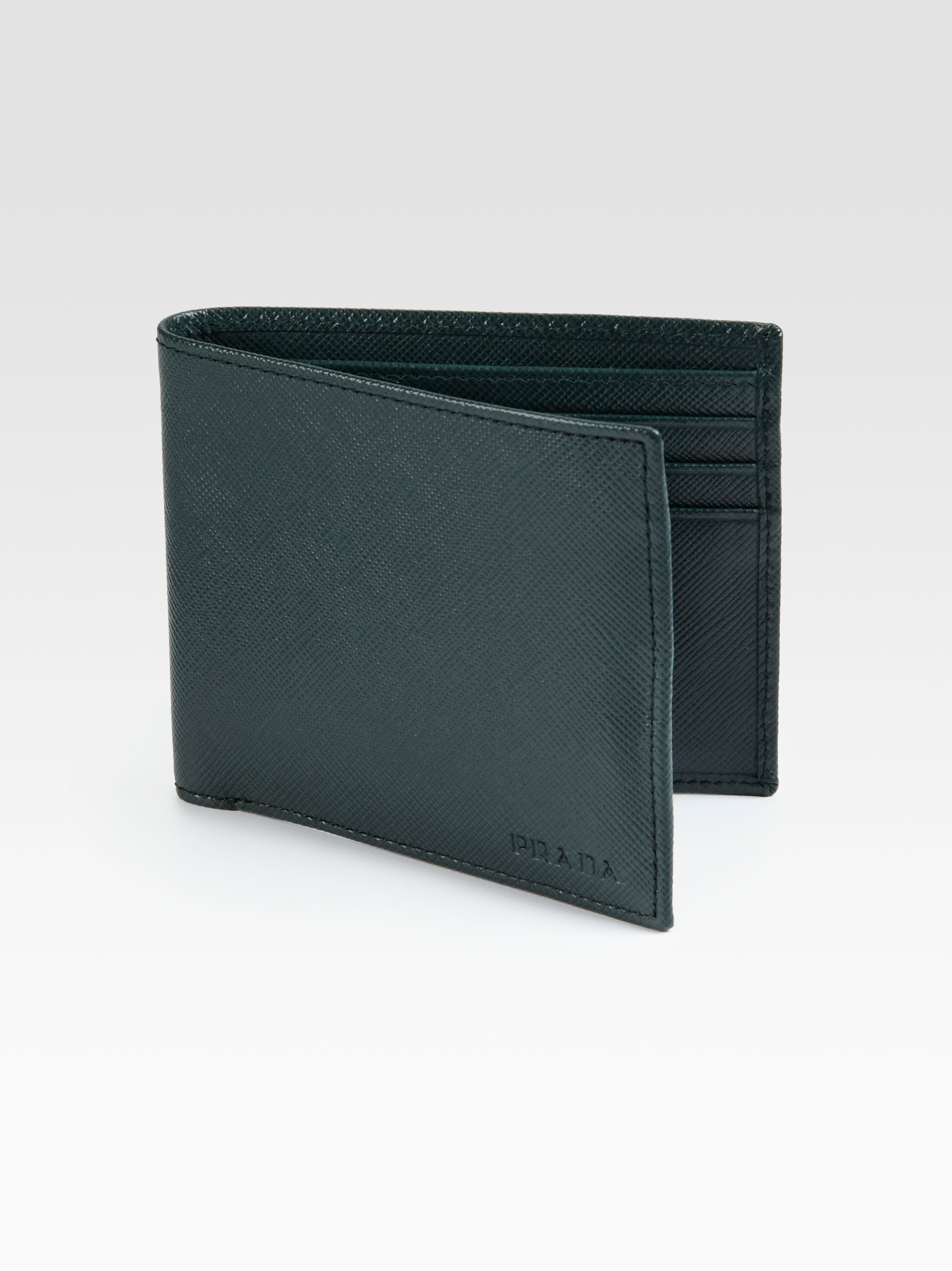 Lyst - Prada Saffiano Leather Bifold Wallet in Green for Men