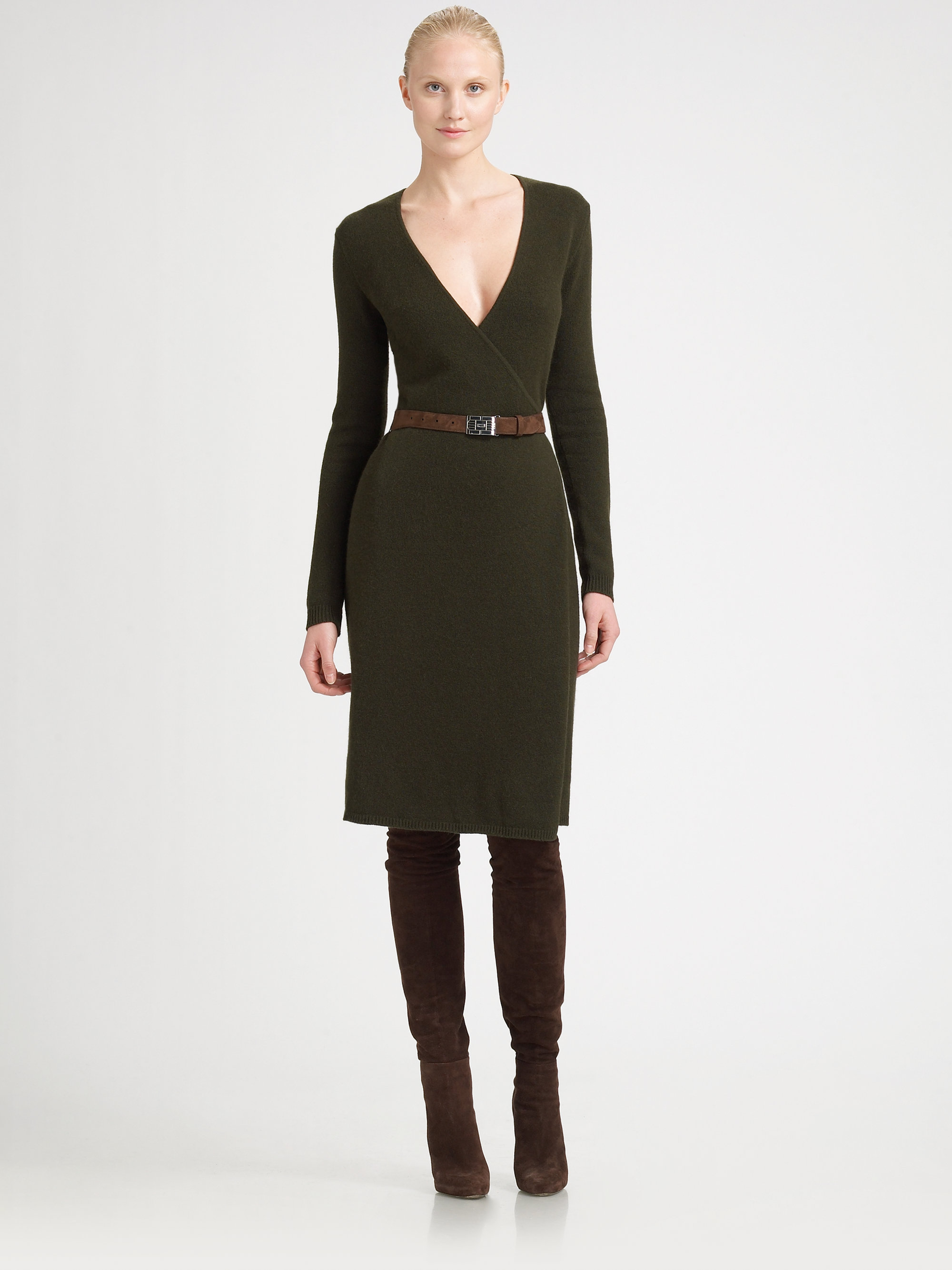 Ralph lauren black label Wrap Sweater Dress in Green | Lyst