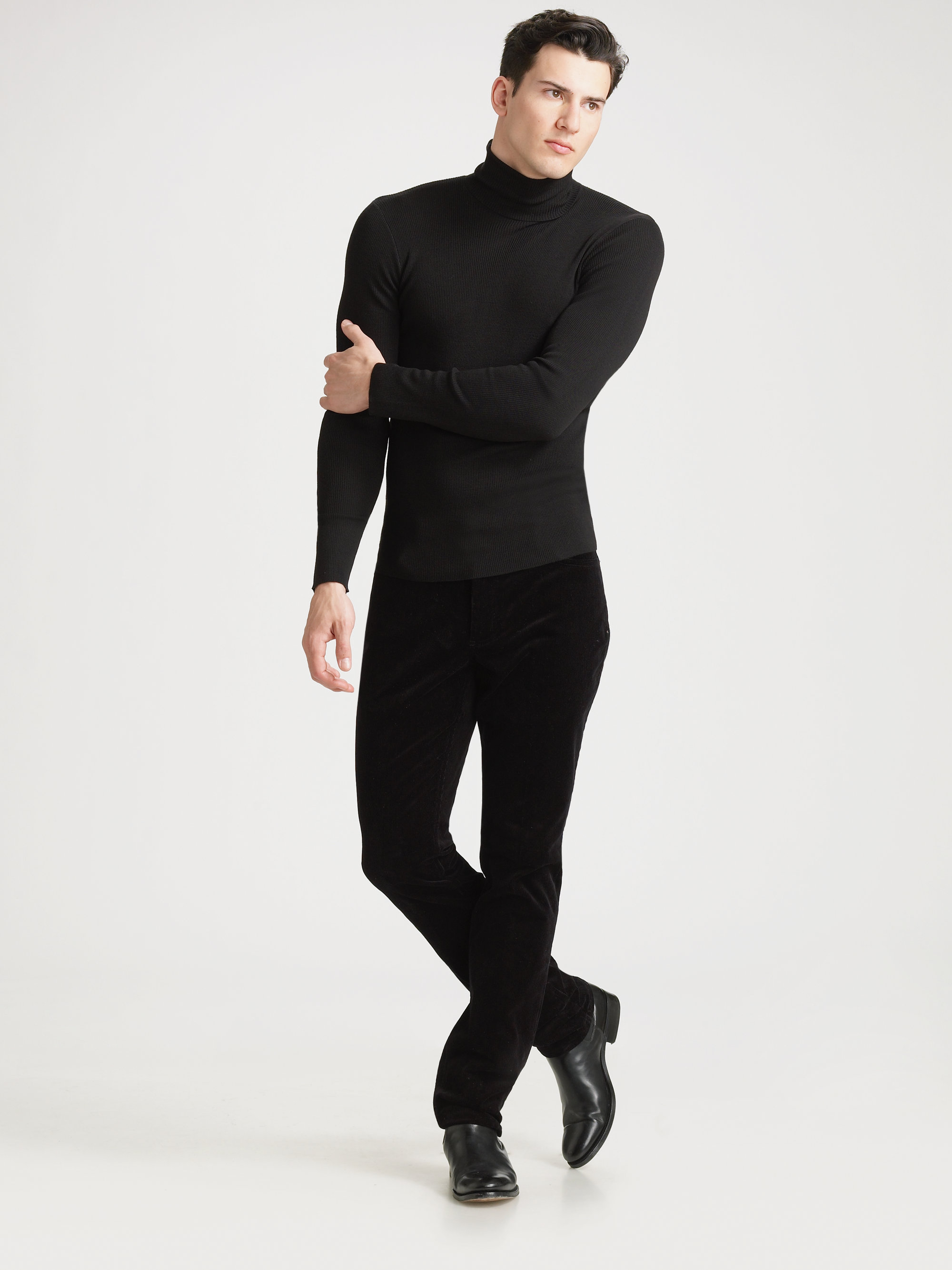 Lyst - Ralph Lauren Black Label Ribbed Merino Turtleneck in Black for Men