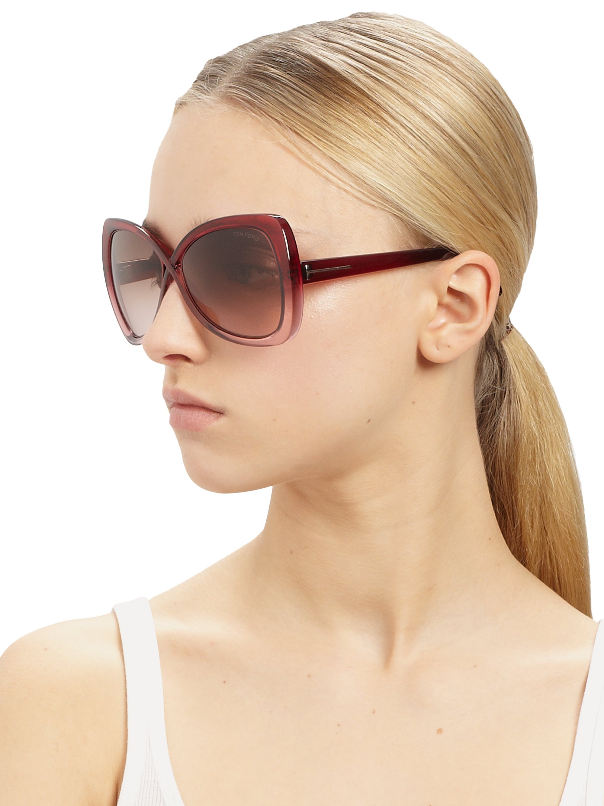 Tom ford Jade Crossover Injected Square Sunglasses in Red | Lyst