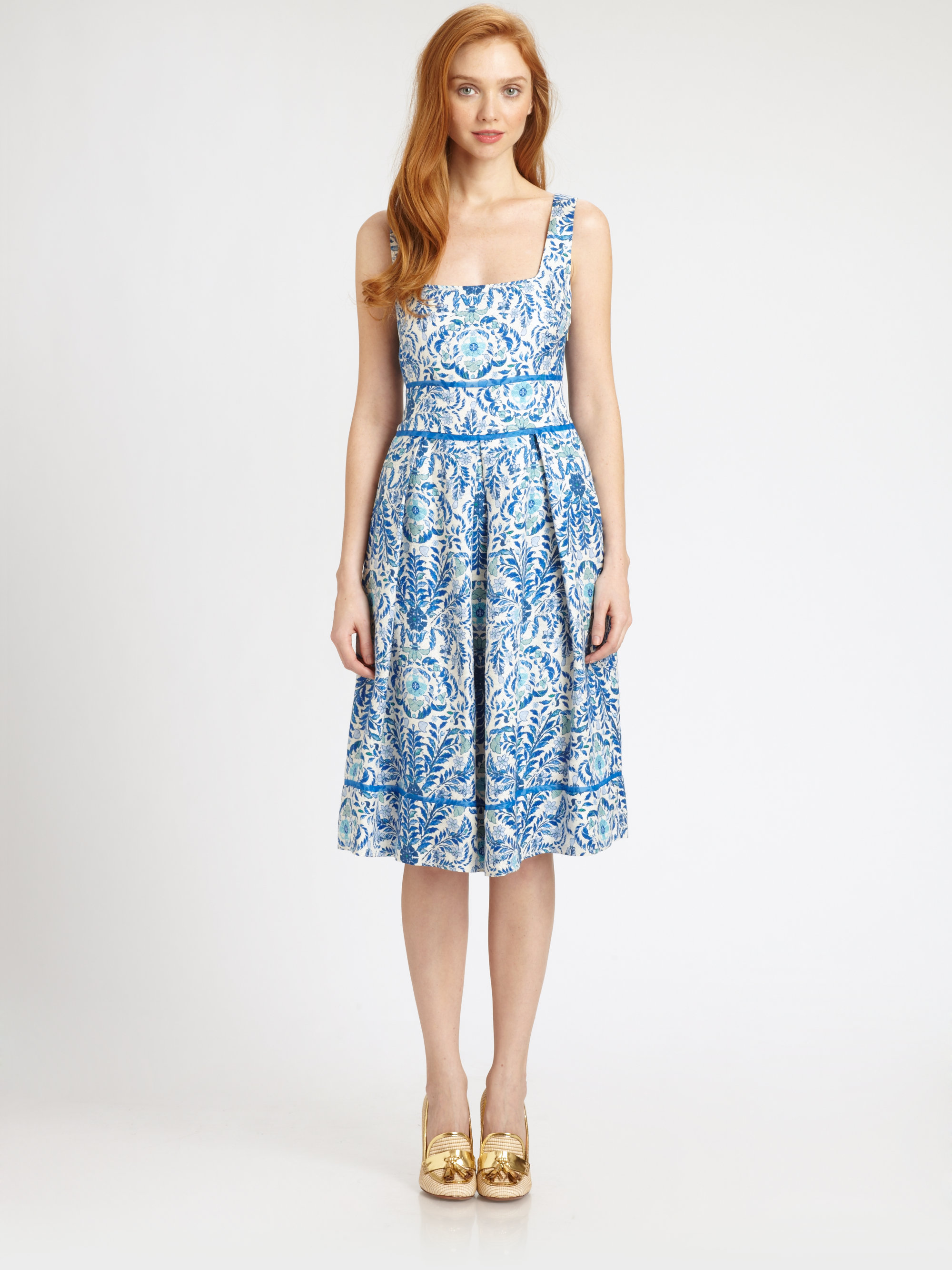 Lyst Tory Burch Ramona Ribbontrimmed Dress In Blue Gallery