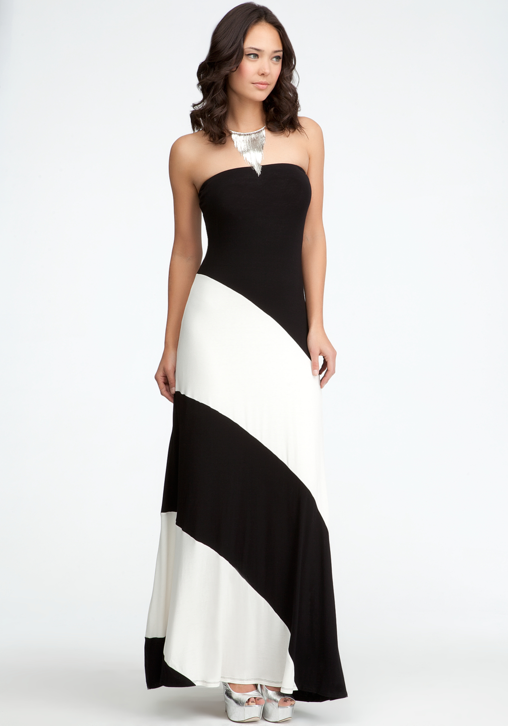 Lyst - Bebe Colorblock Strapless Maxi Dress in Black