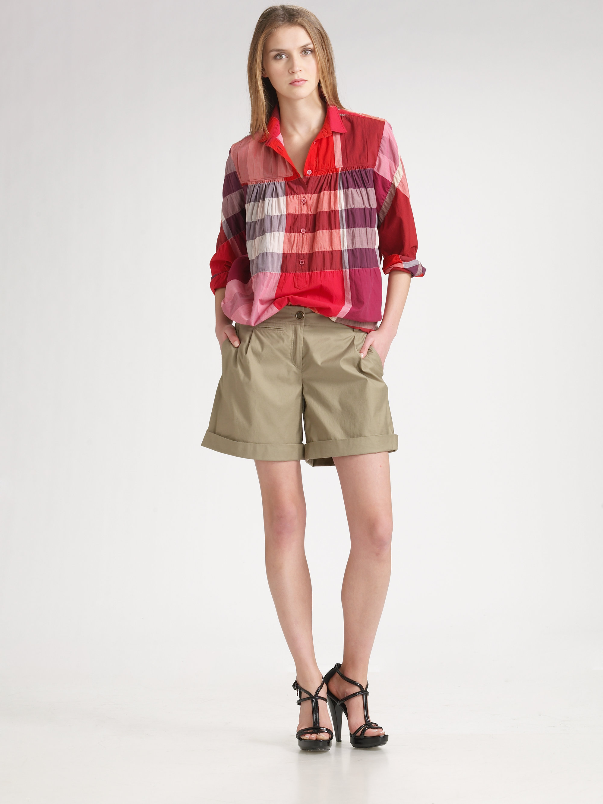 Lyst Burberry Brit Cuffed Shorts in Natural
