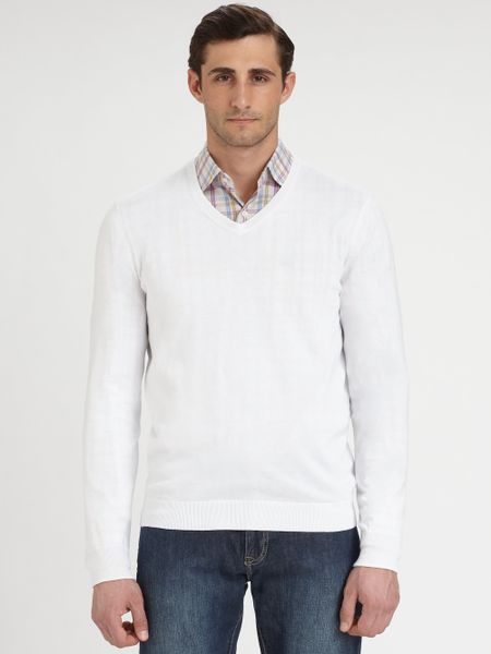 Façonnable Vneck Sweater in White for Men | Lyst