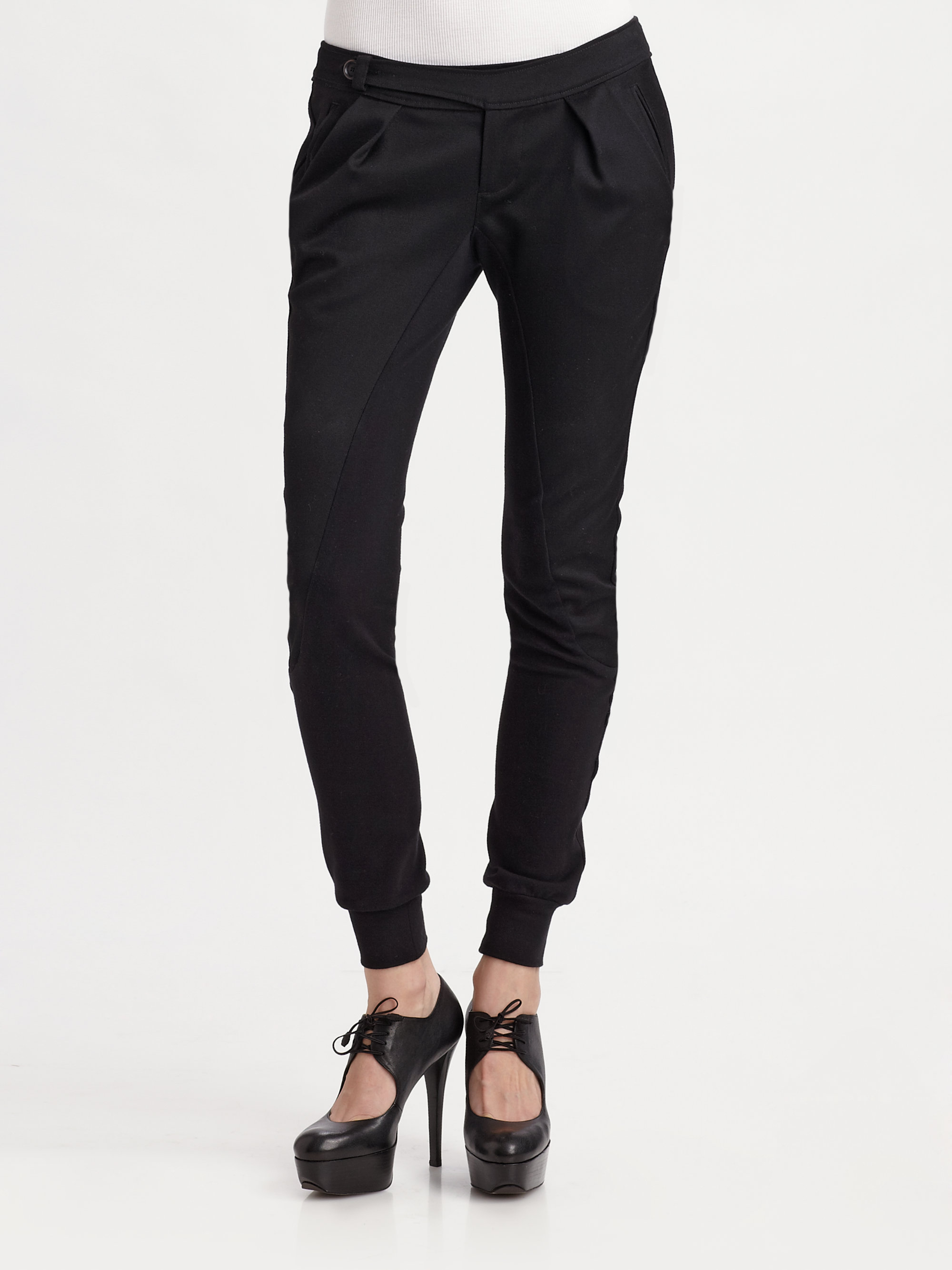 Jnby Pleated Stretch Wool Pants in Black Lyst