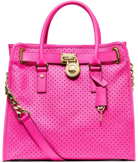 Michael Kors Large Hamilton Perforated Saffiano Tote in Pink | Lyst