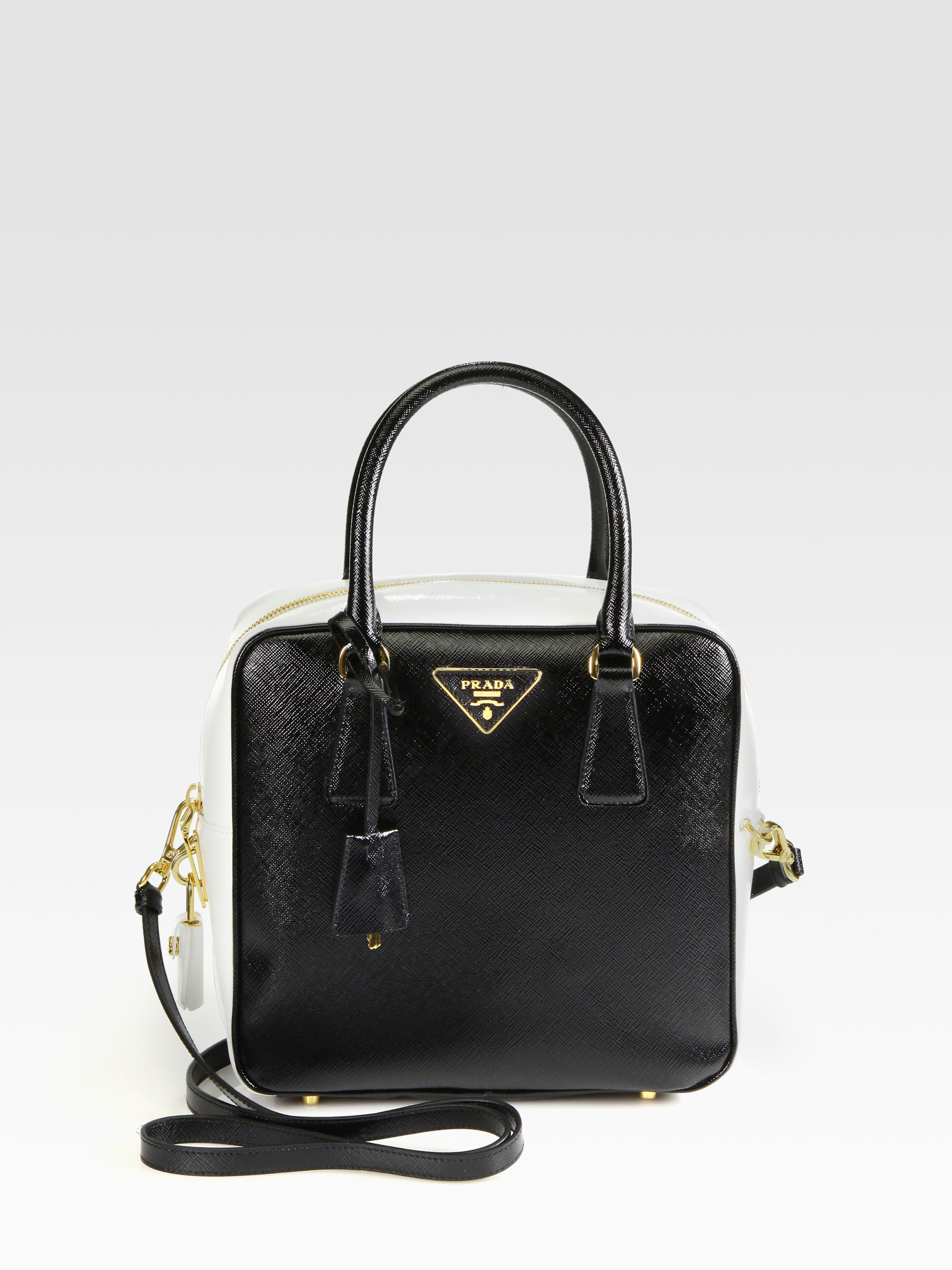 Prada Bicolor Double Top Handle Bag in Black (nero-black) | Lyst