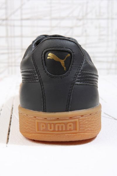 Puma Basket Black Gum Sole Leather Trainers in Black for Men | Lyst