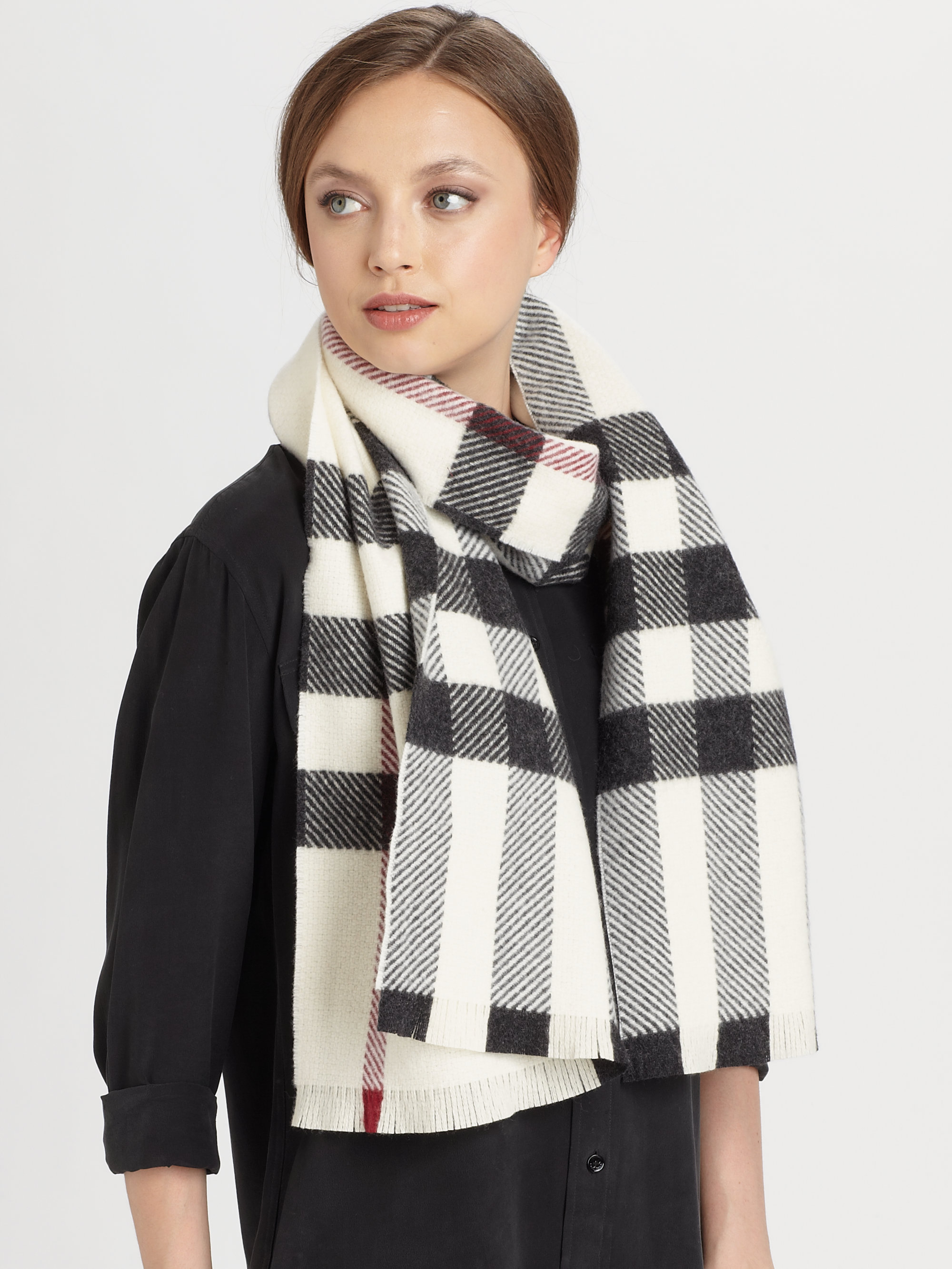 Burberry Patchwork Tweed Check Scarf in Blue | Lyst