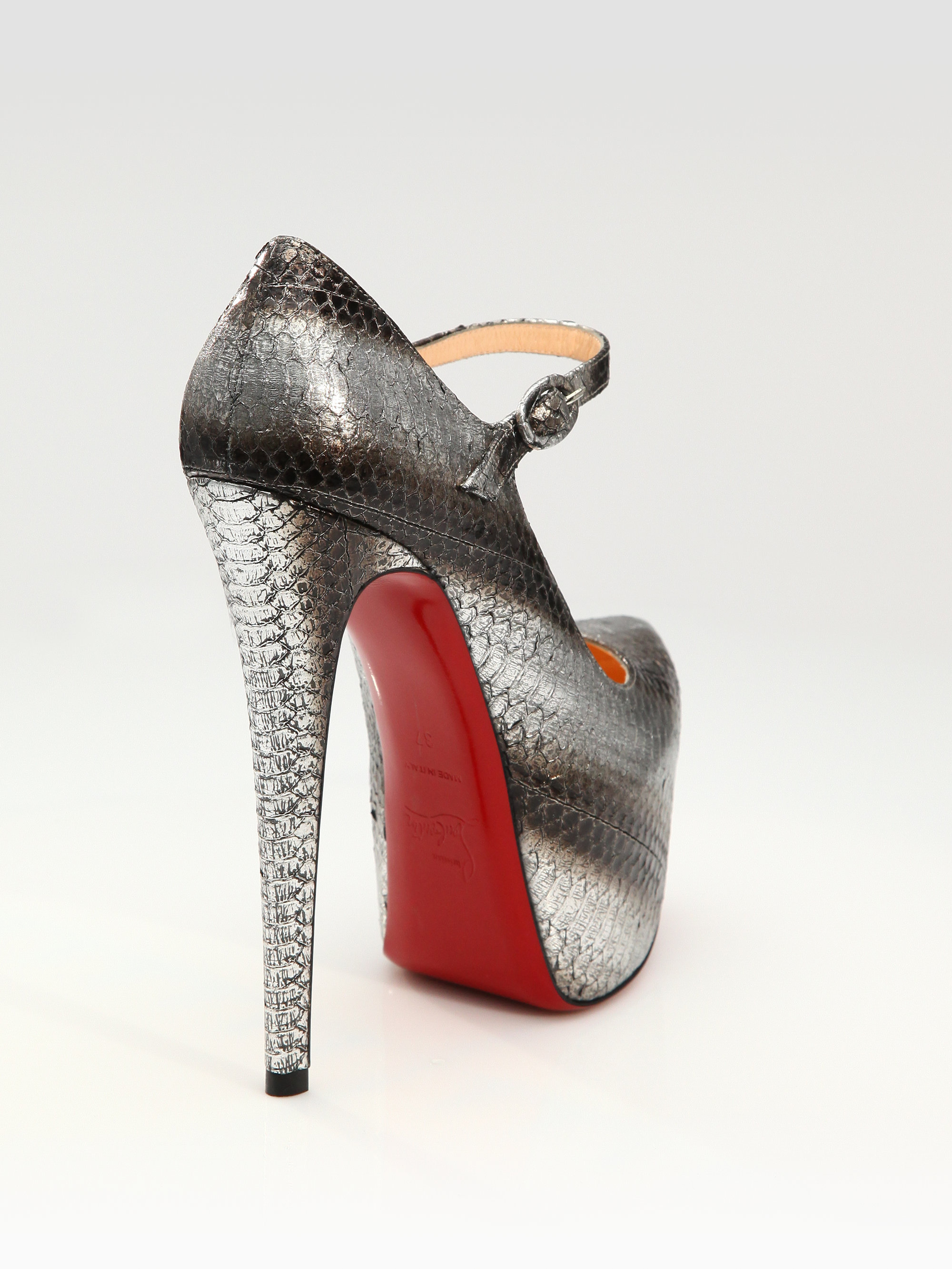 christian louboutin peep-toe pumps Silver metallic snakeskin | The ...