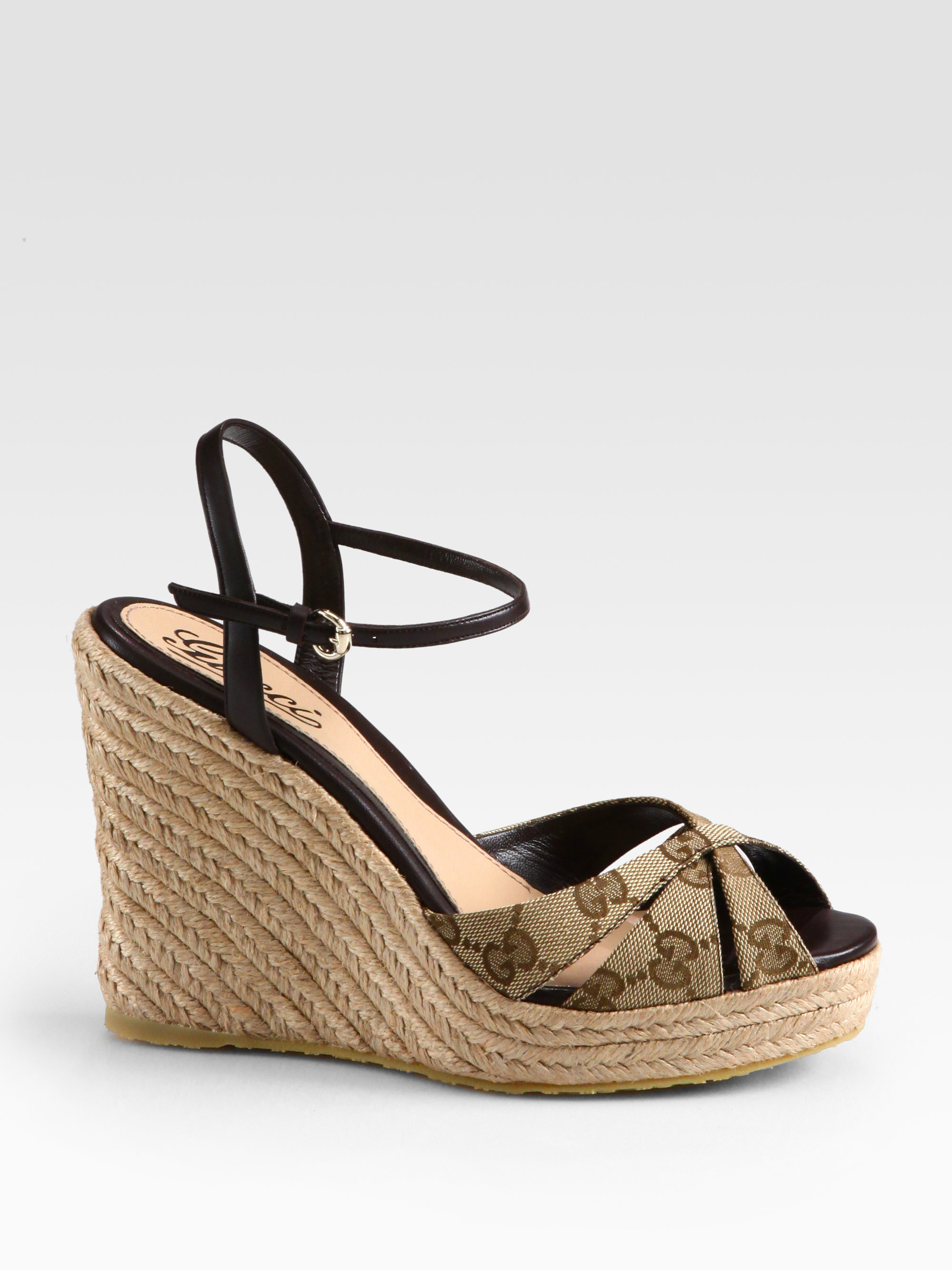Lyst - Gucci Penelope Gg Canvas Espadrille Wedges in Black