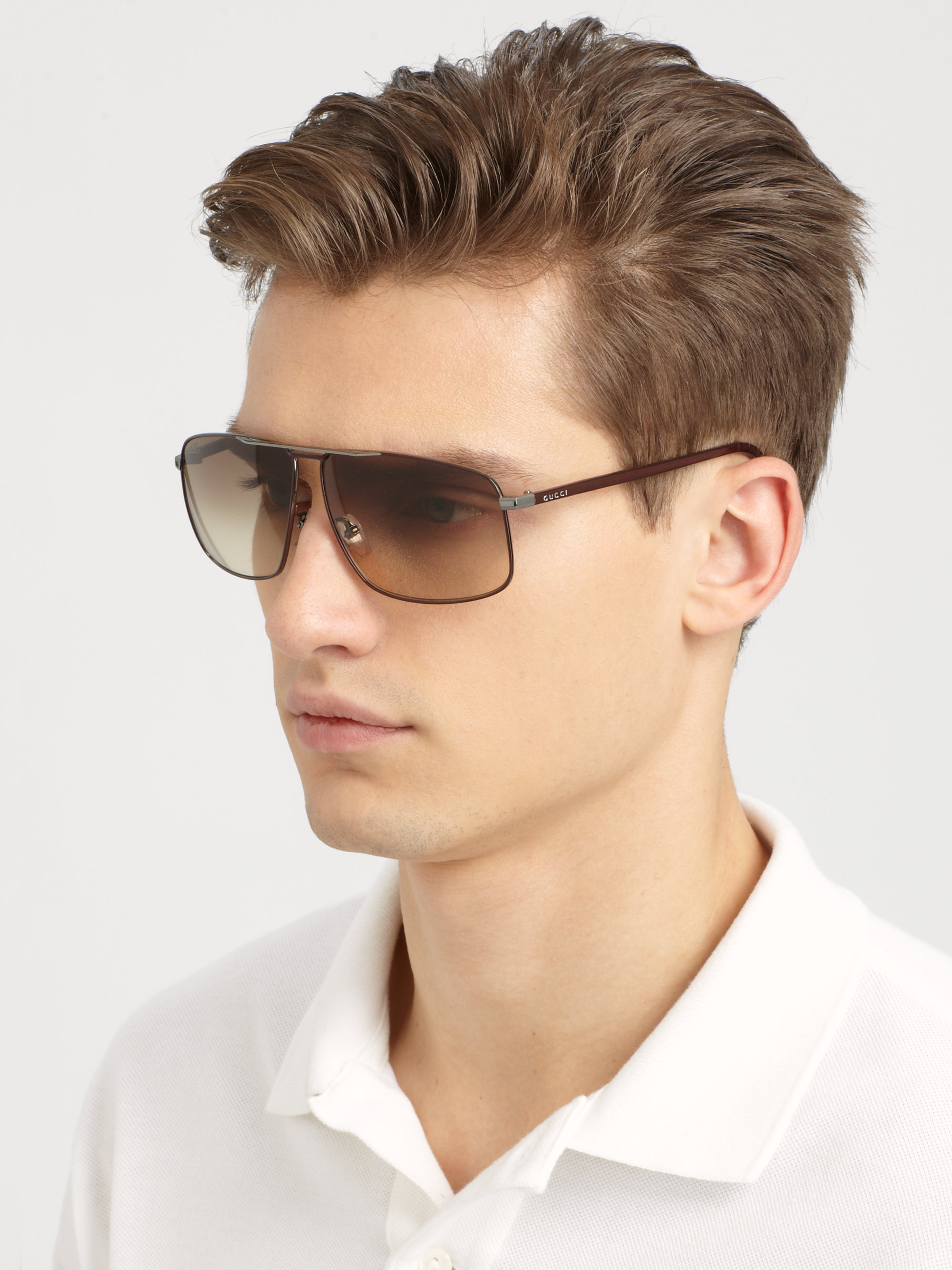 Gucci Metal Navigator Sunglasses In Brown For Men Lyst