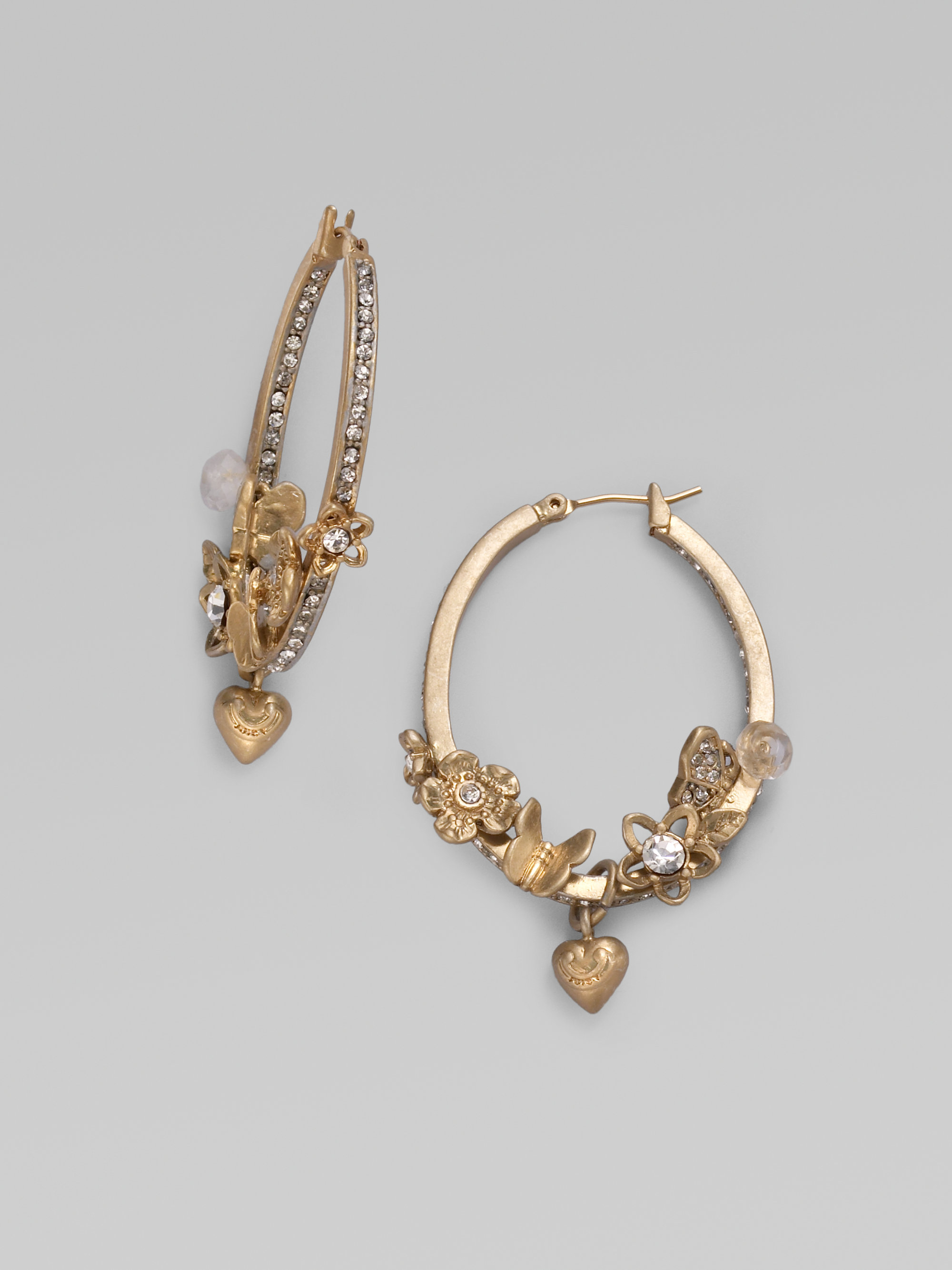 Lyst Juicy Couture Oval Flower Hoop Earrings In Metallic Gallery