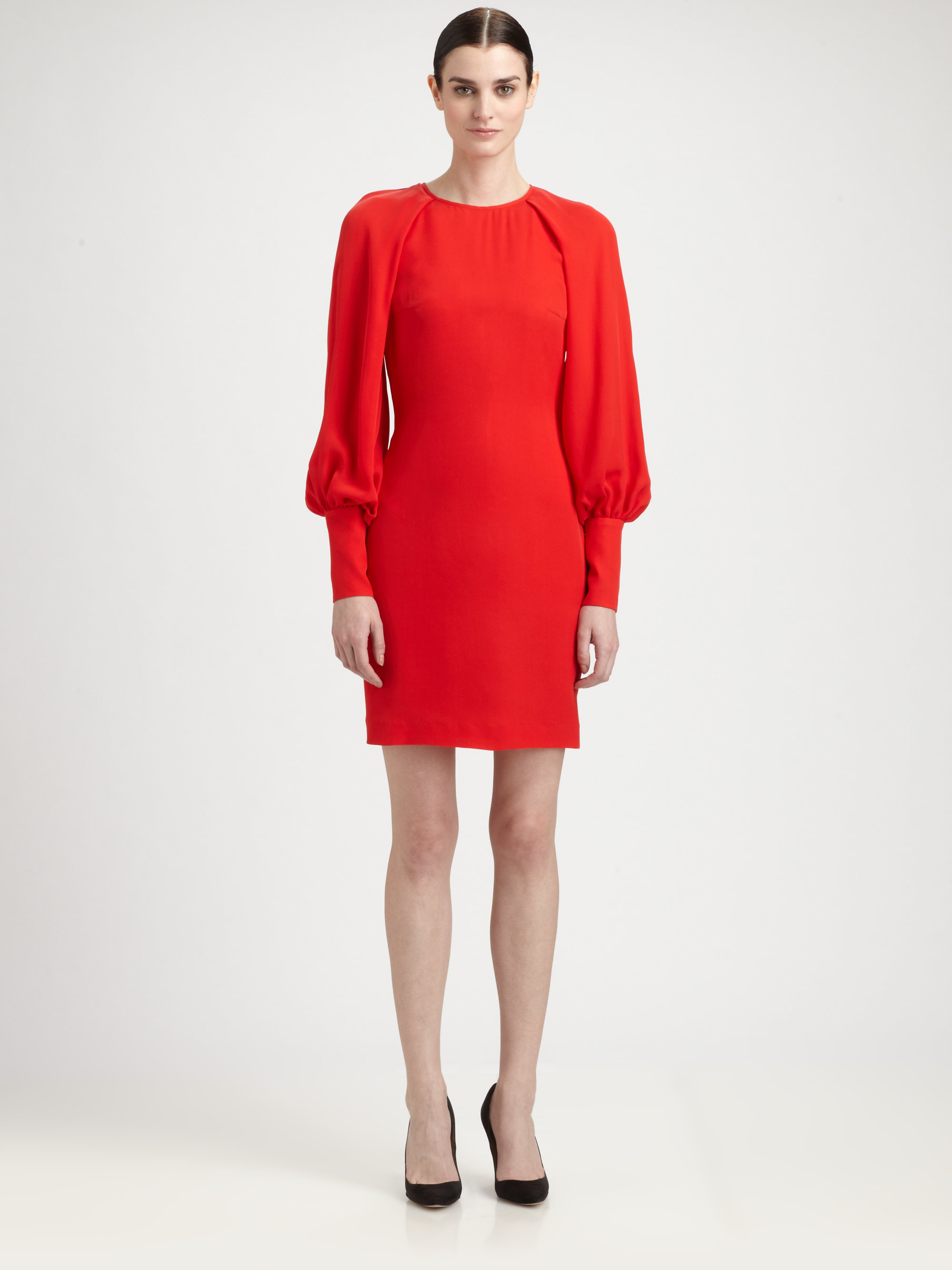 Lyst - Martin Grant Longsleeve Silk Dress in Red